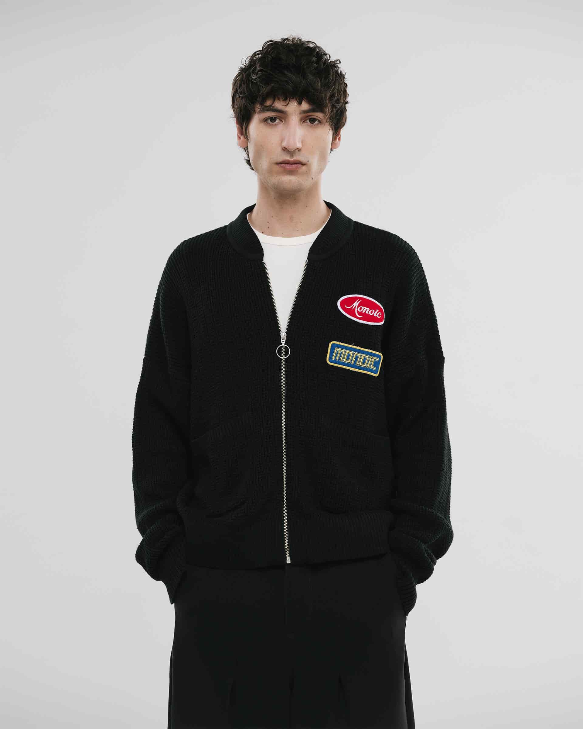 Zip Up Knit Bomber Jacket - Negro - miniatura 3