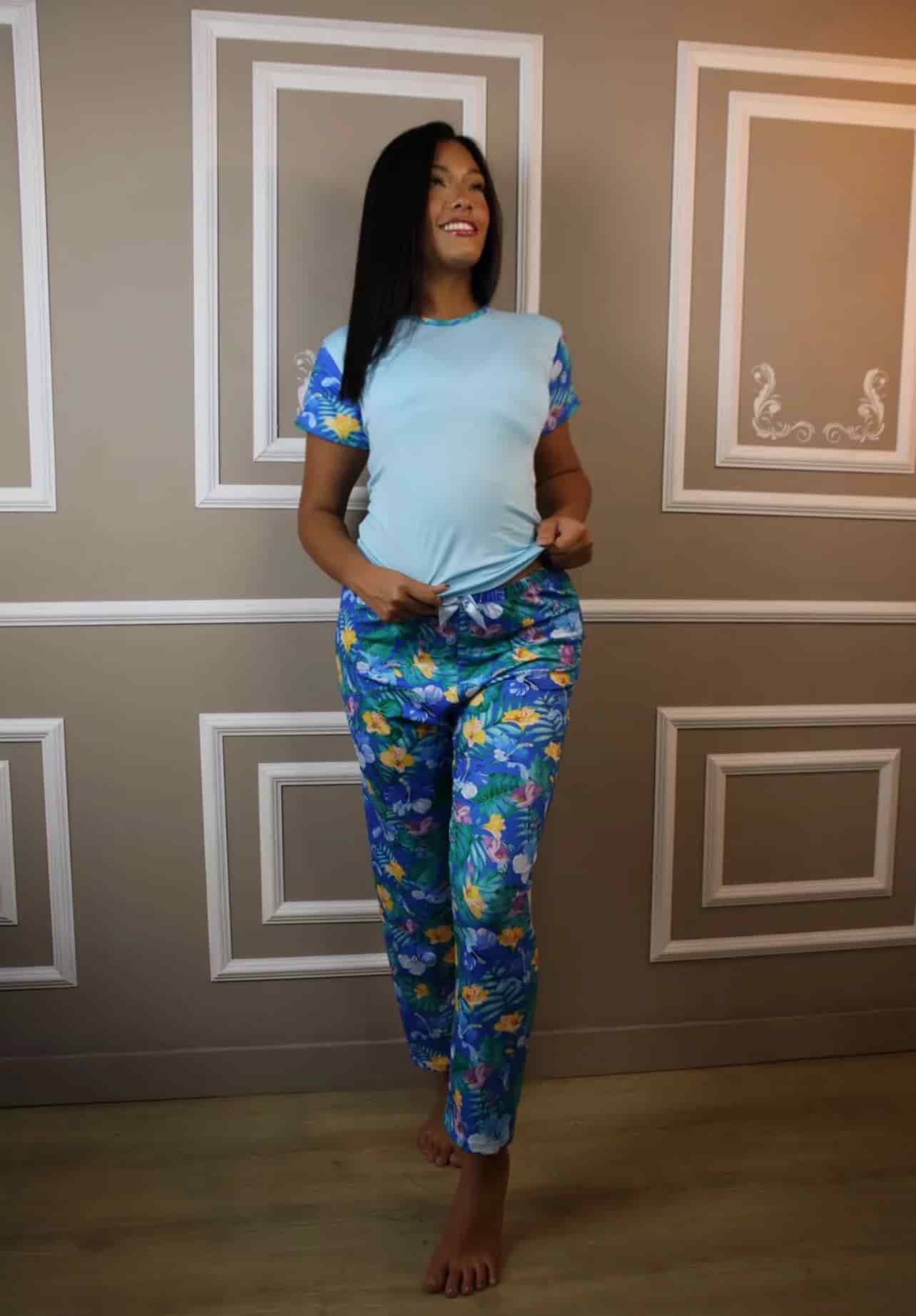 Pijama Pantalón flores azul - miniatura 6