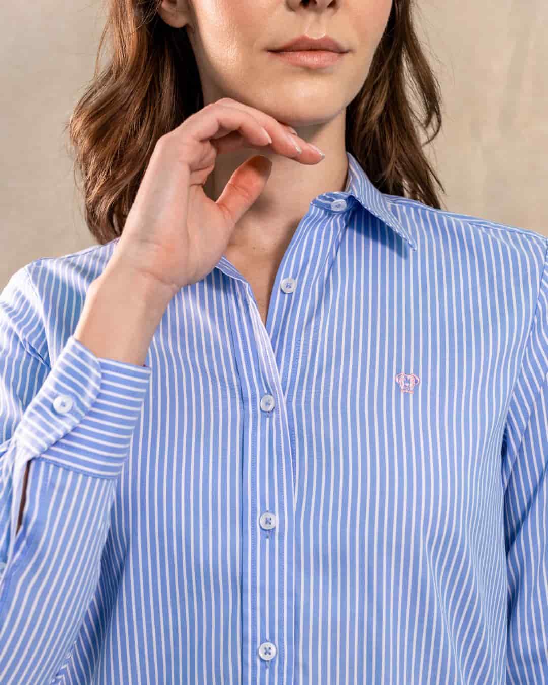Camisa Antimanchas Oxford de Mujer Rayas Azul Princeton - miniatura 2