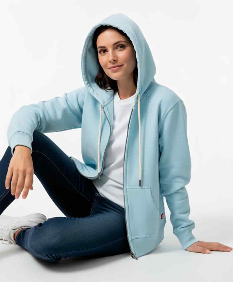 Buzo abierto con Capota Mujer Azul Celeste - miniatura 1
