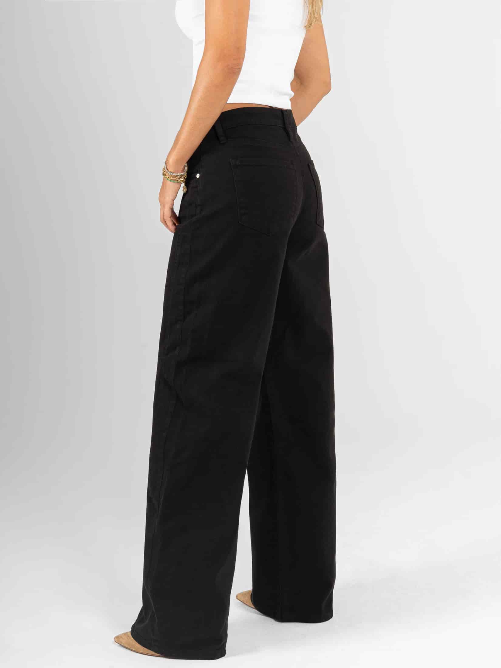 Ref: 0620617 Pantalón wide leg stretch, tiro alto, tono negro, corte en delantero - miniatura 3