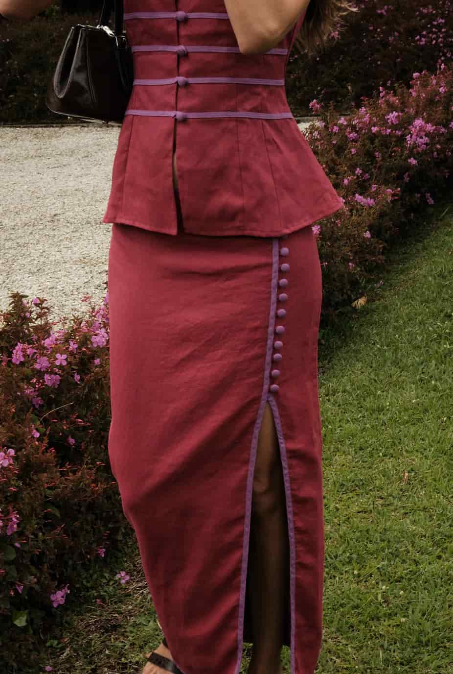 Falda Qipao de lino | Vino / Morado - miniatura 4