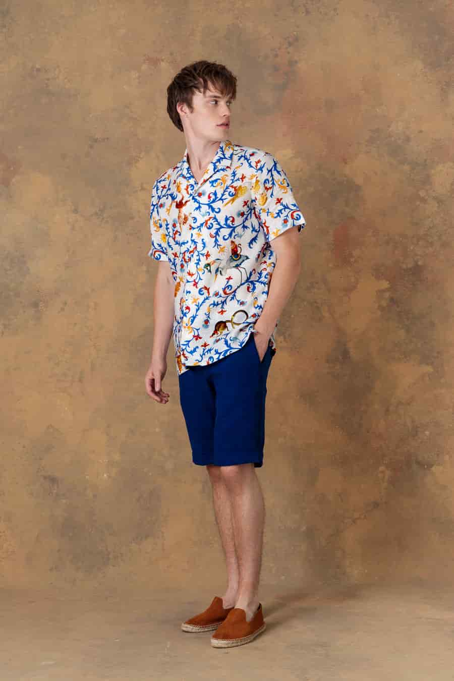 Men's shirt linen bowling chiron white - miniatura 1