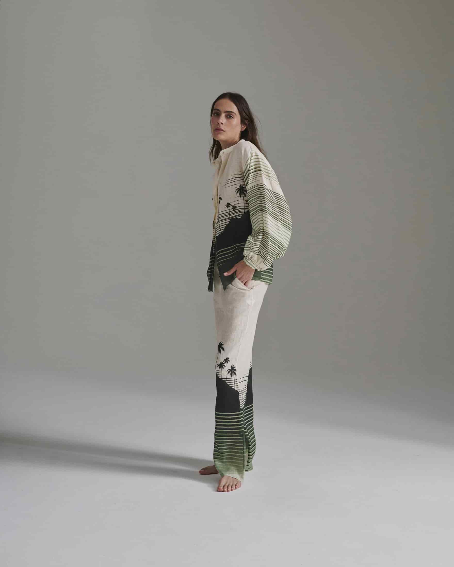 Don Simon Linen Shirt / Green Tropical Landscape - miniatura 4