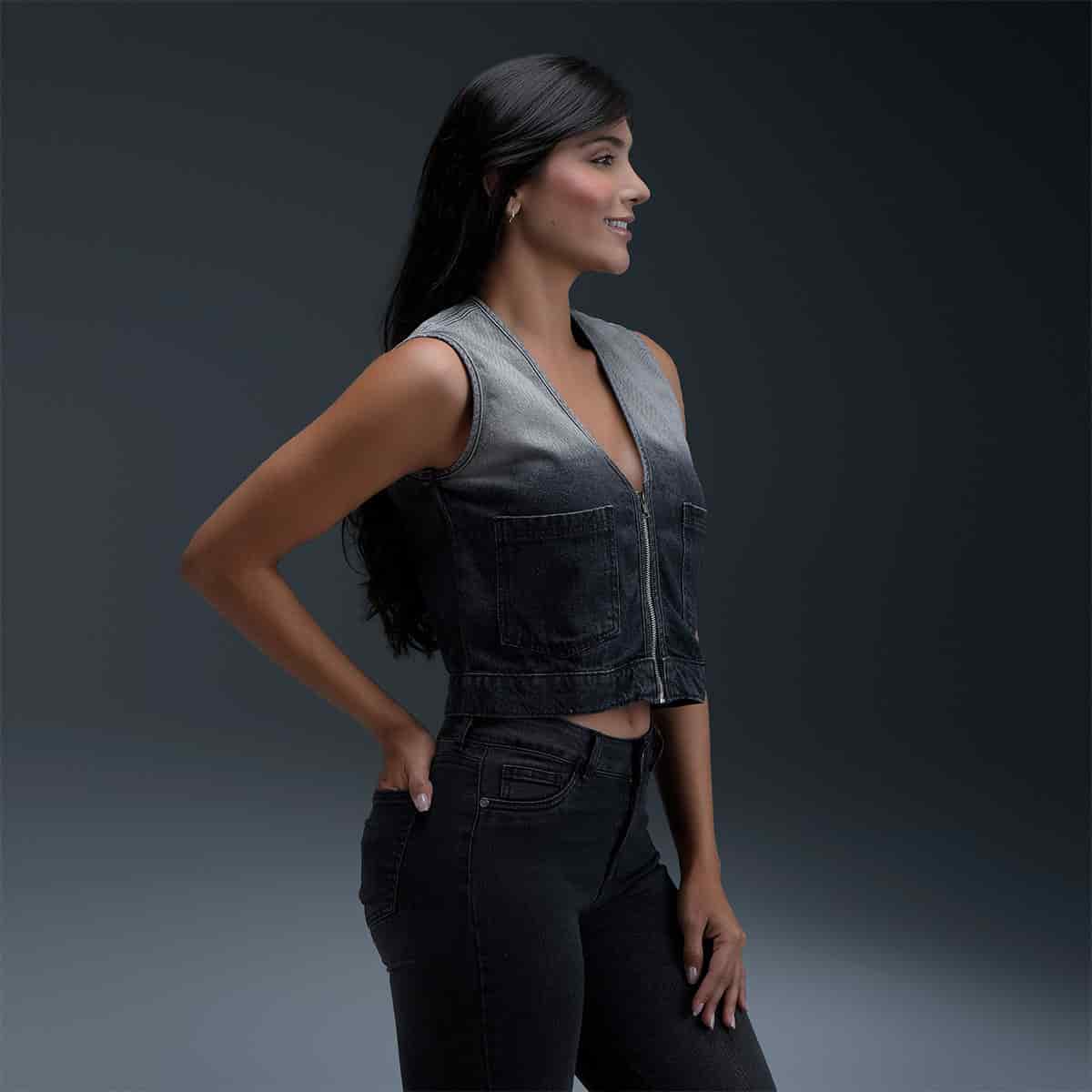 Chaleco Denim Gris Mujer - miniatura 3