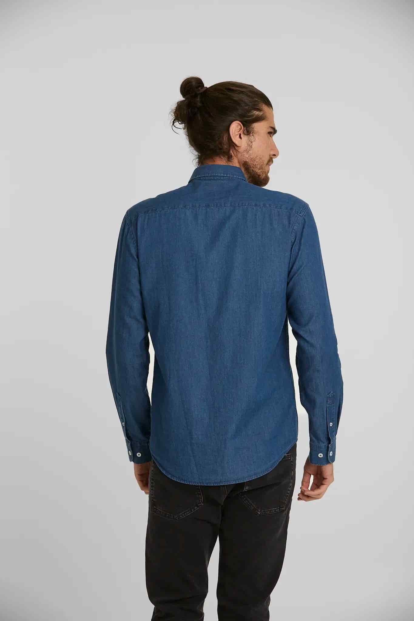 Camisa Jean Button Down Azul Medio - miniatura 2