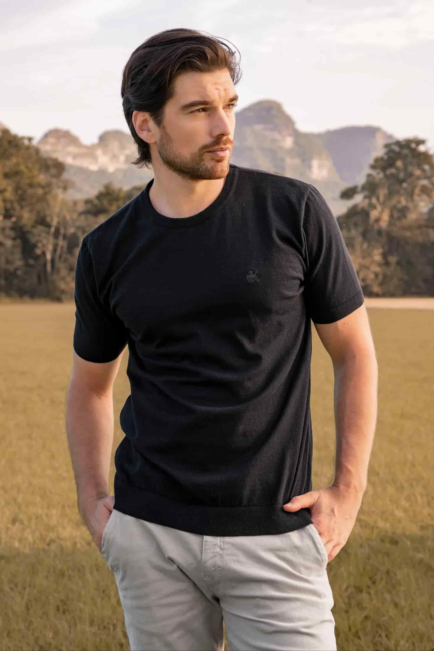 Camiseta Tejida Hombre Negro - miniatura 5