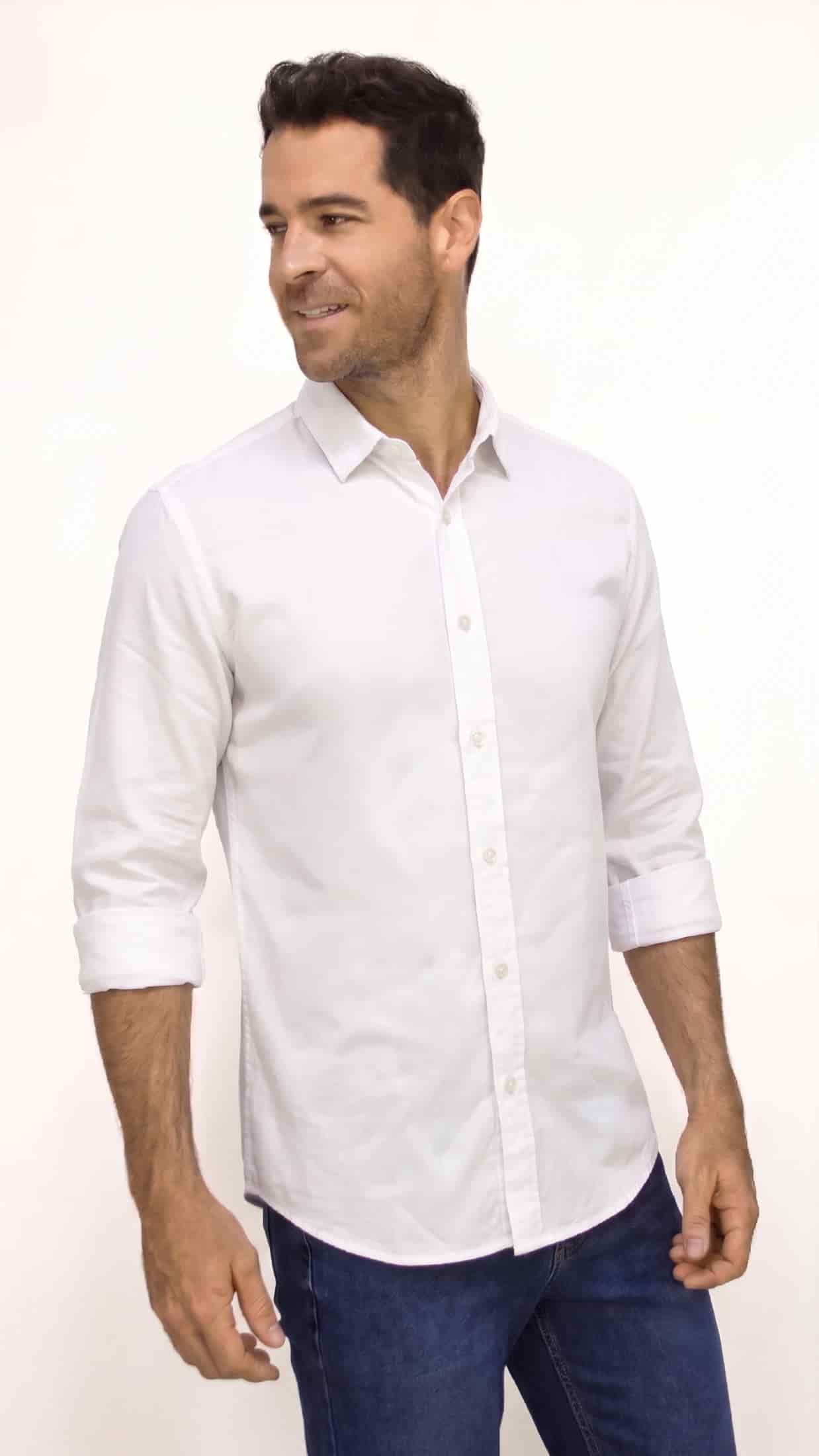 CAMISA MANGA LARGA OXFORD BLANCA PARA HOMBRE - miniatura 1