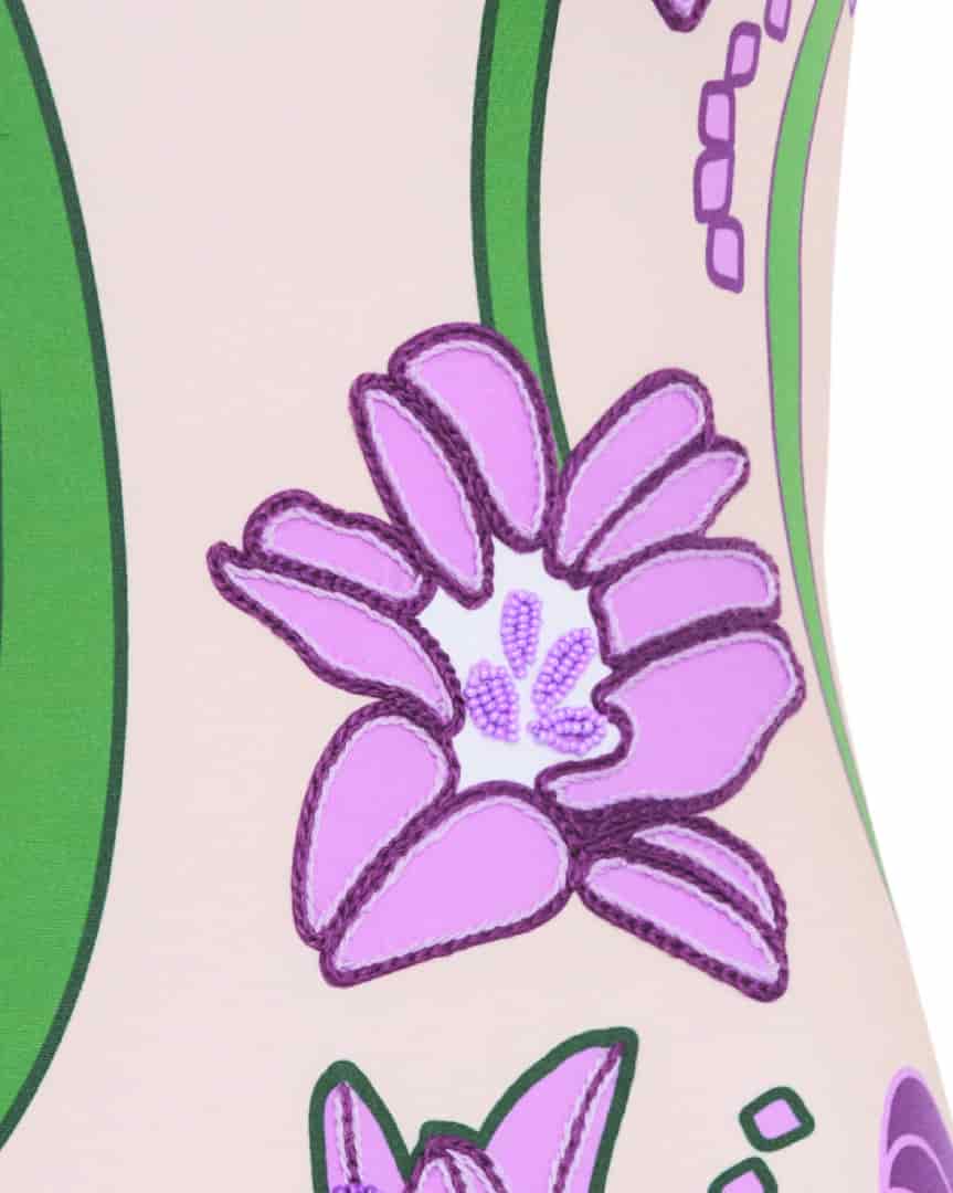 Torre Del Cielo Embroidered One Piece / Beige Violet Flowers - miniatura 3