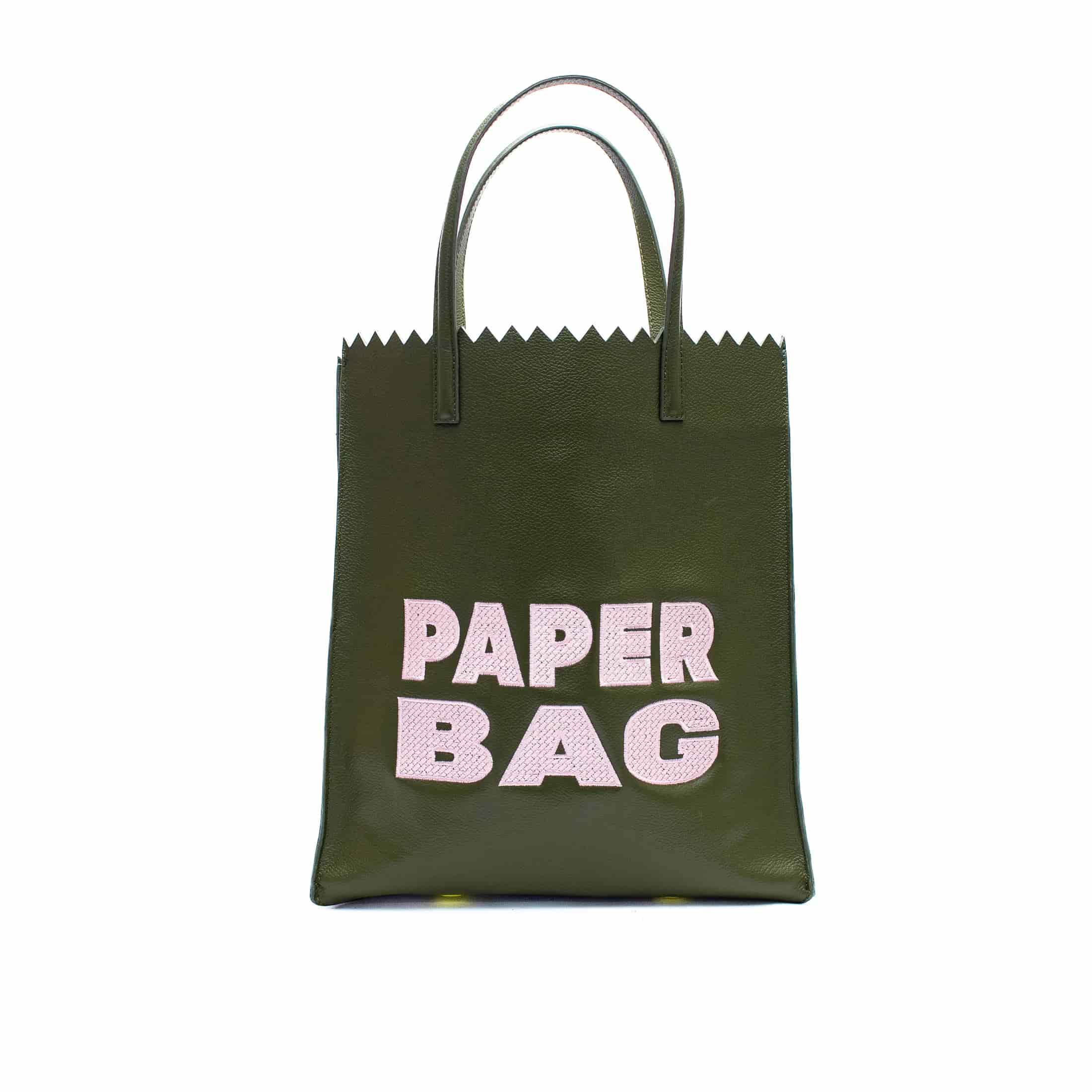 PAPER BAG verde olivo x rosa claro - miniatura 1
