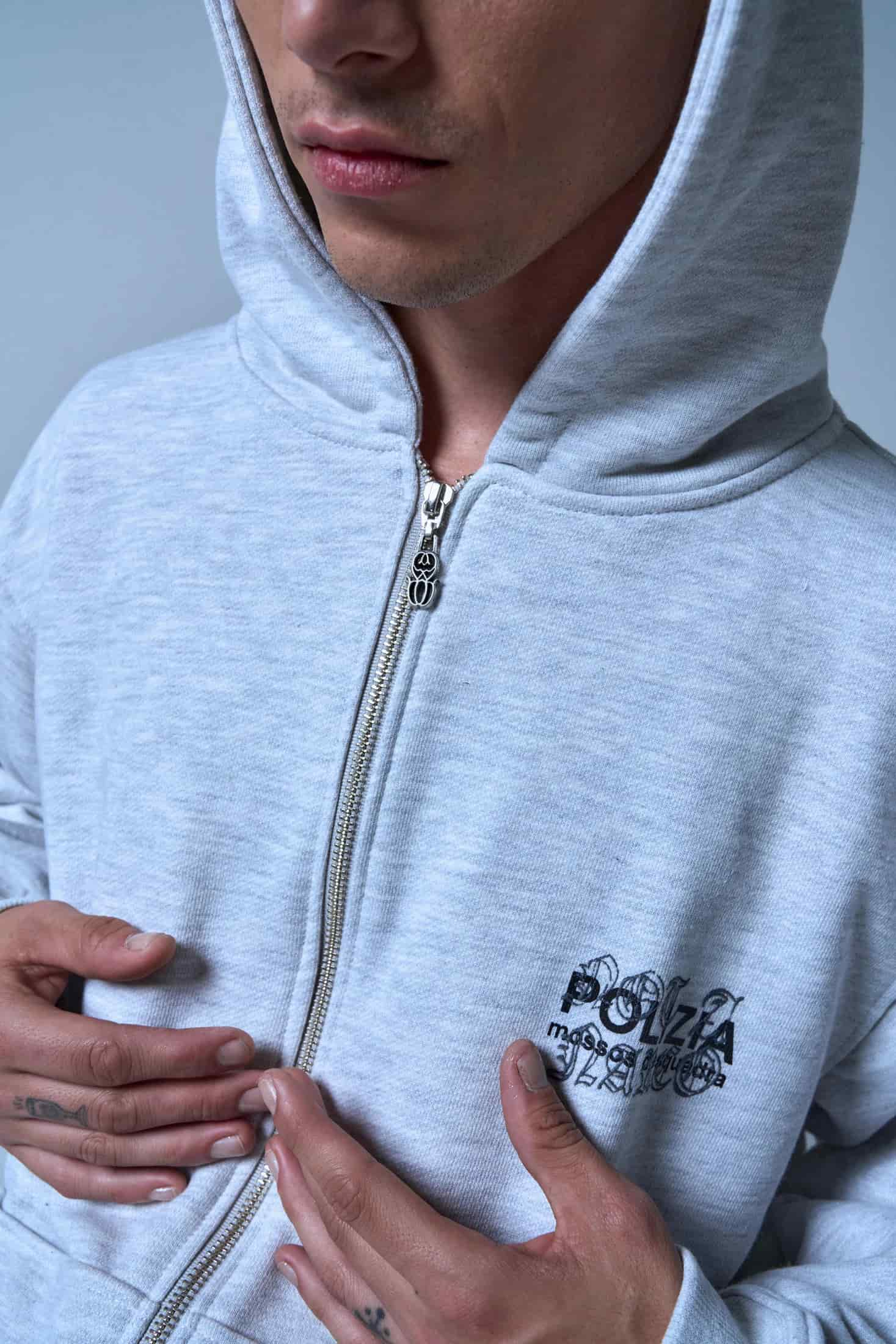 POLIZIA GRAY ZIPPER HOODIE - miniatura 7