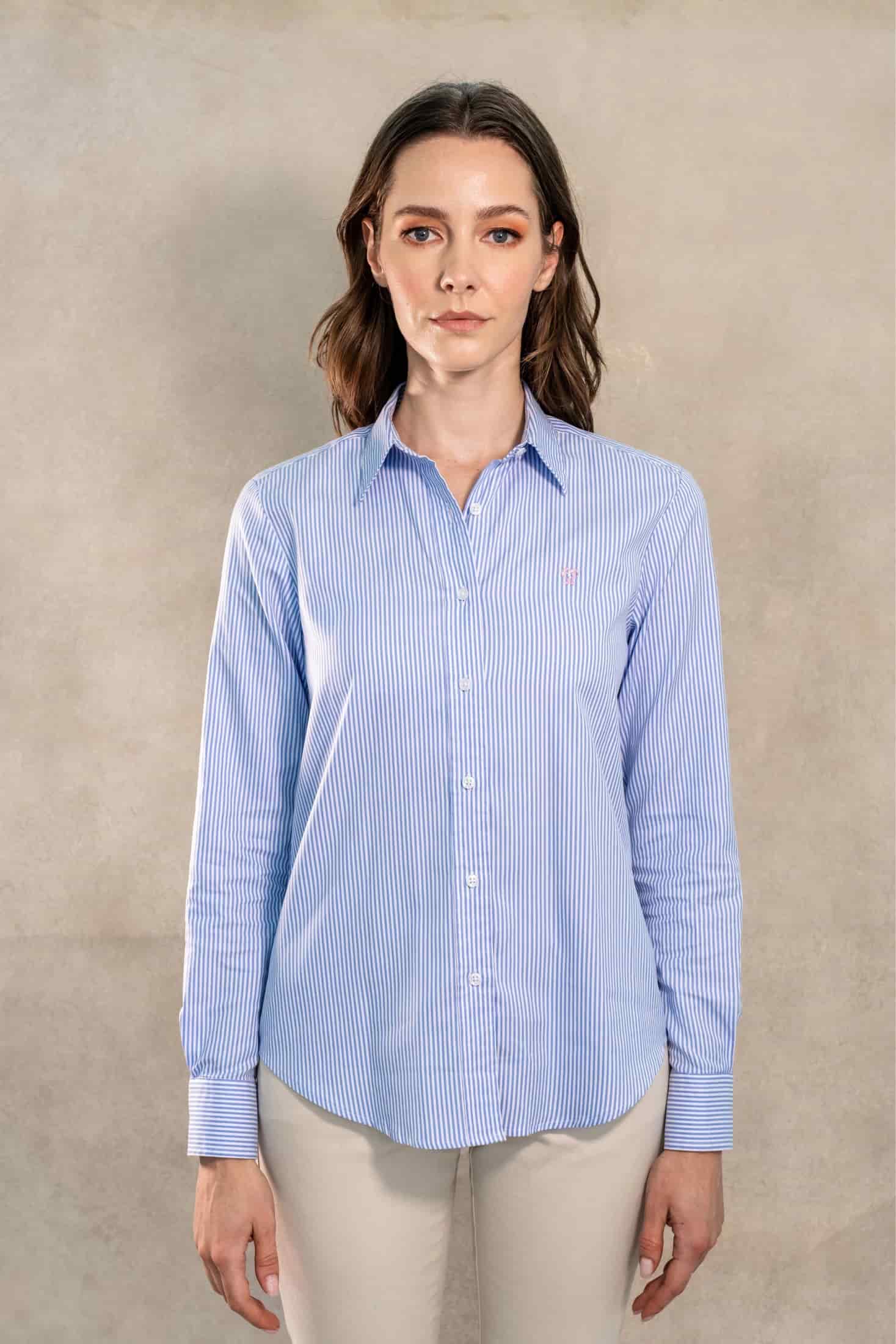 Camisa Antimanchas Oxford de Mujer Rayas Azul Yale - miniatura 1