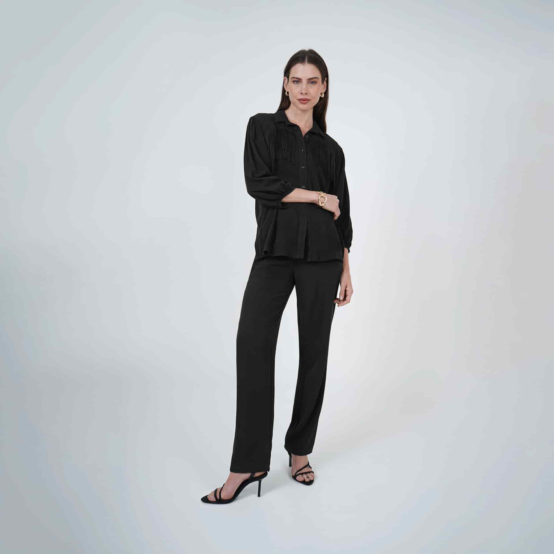 Blusa cuello camisero manga 3/4 con flecos - miniatura 4