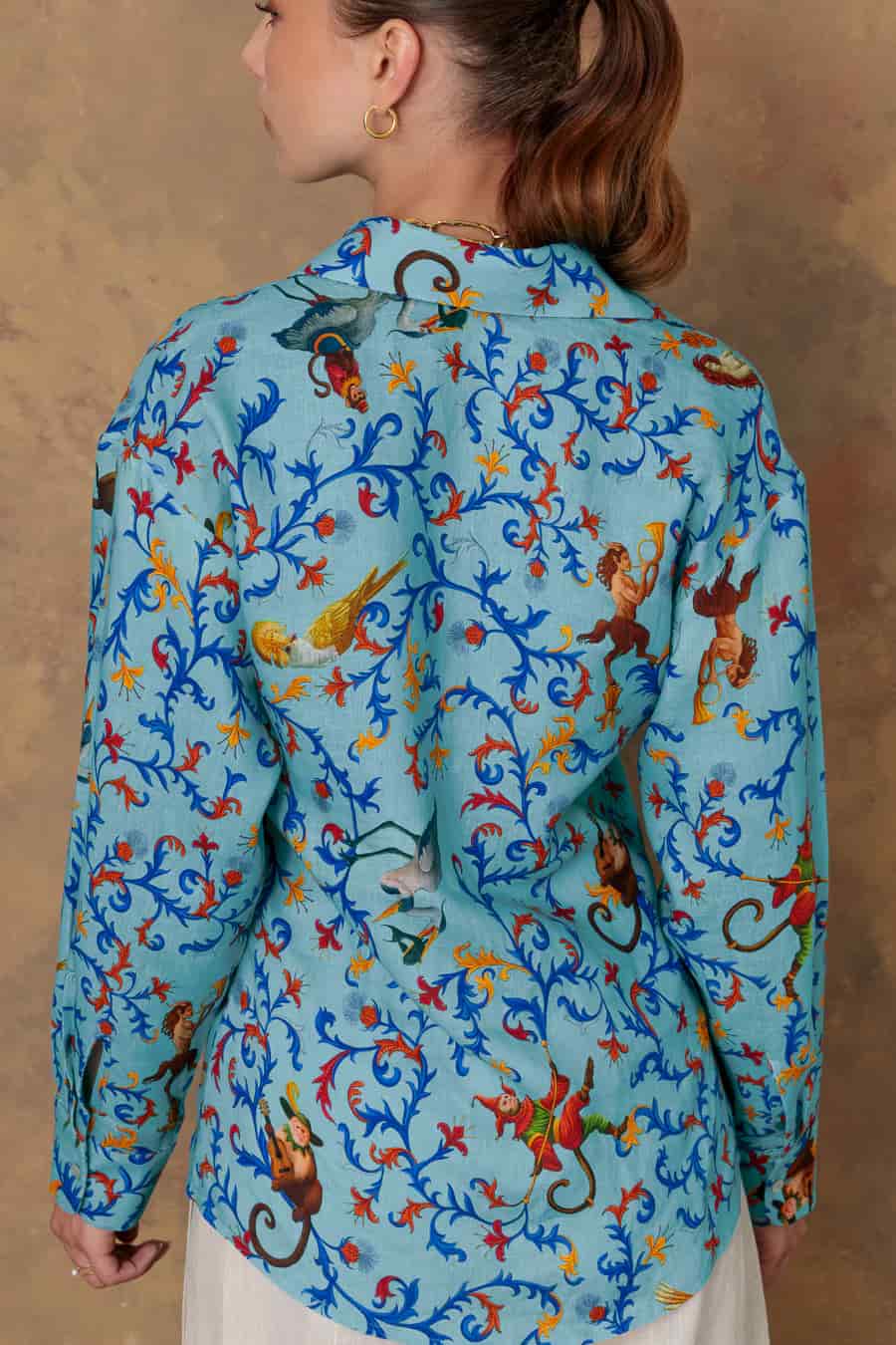 Women's shirt linen delphos turquoise - miniatura 4