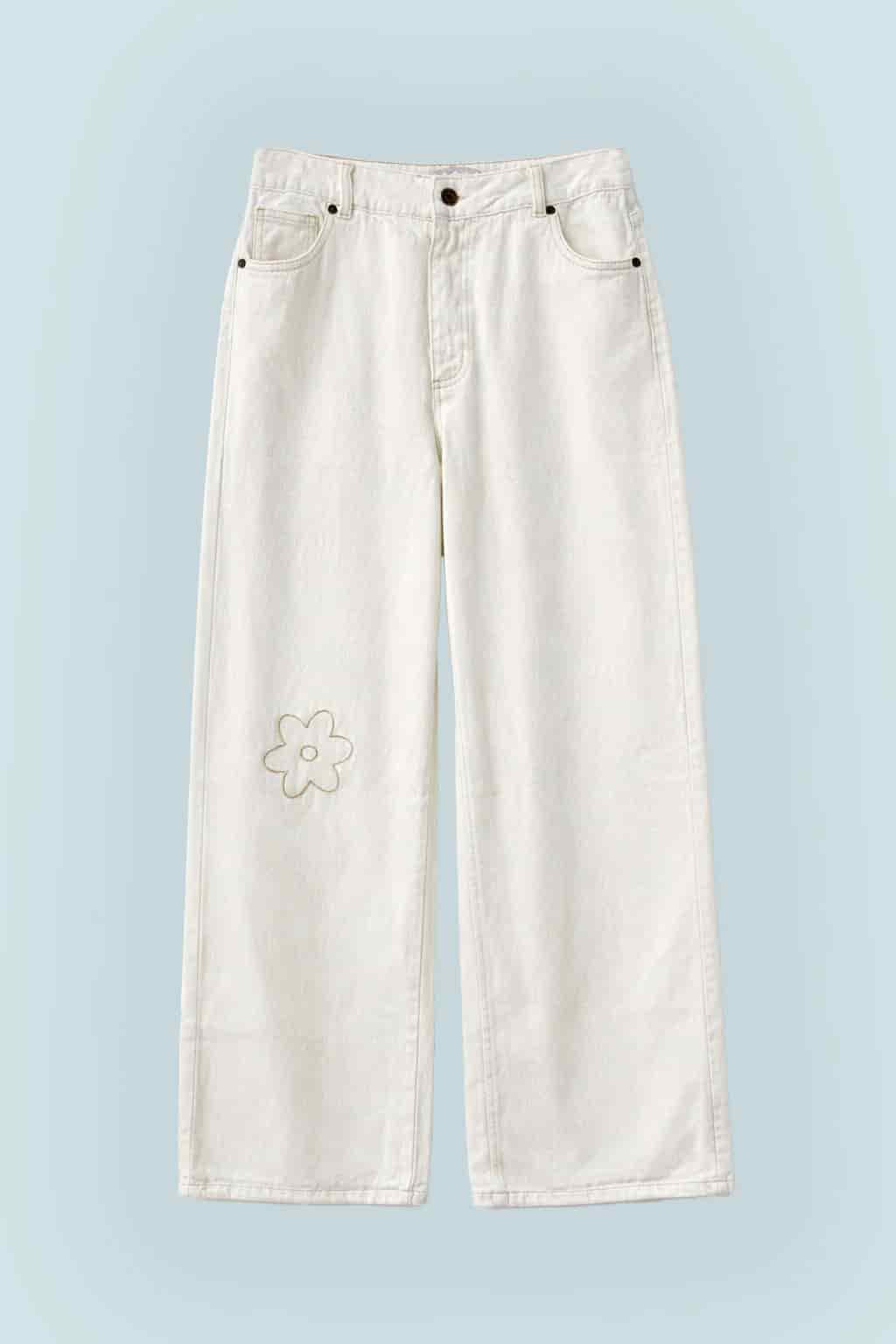 Jeans Flor Bordada Crudo - miniatura 2