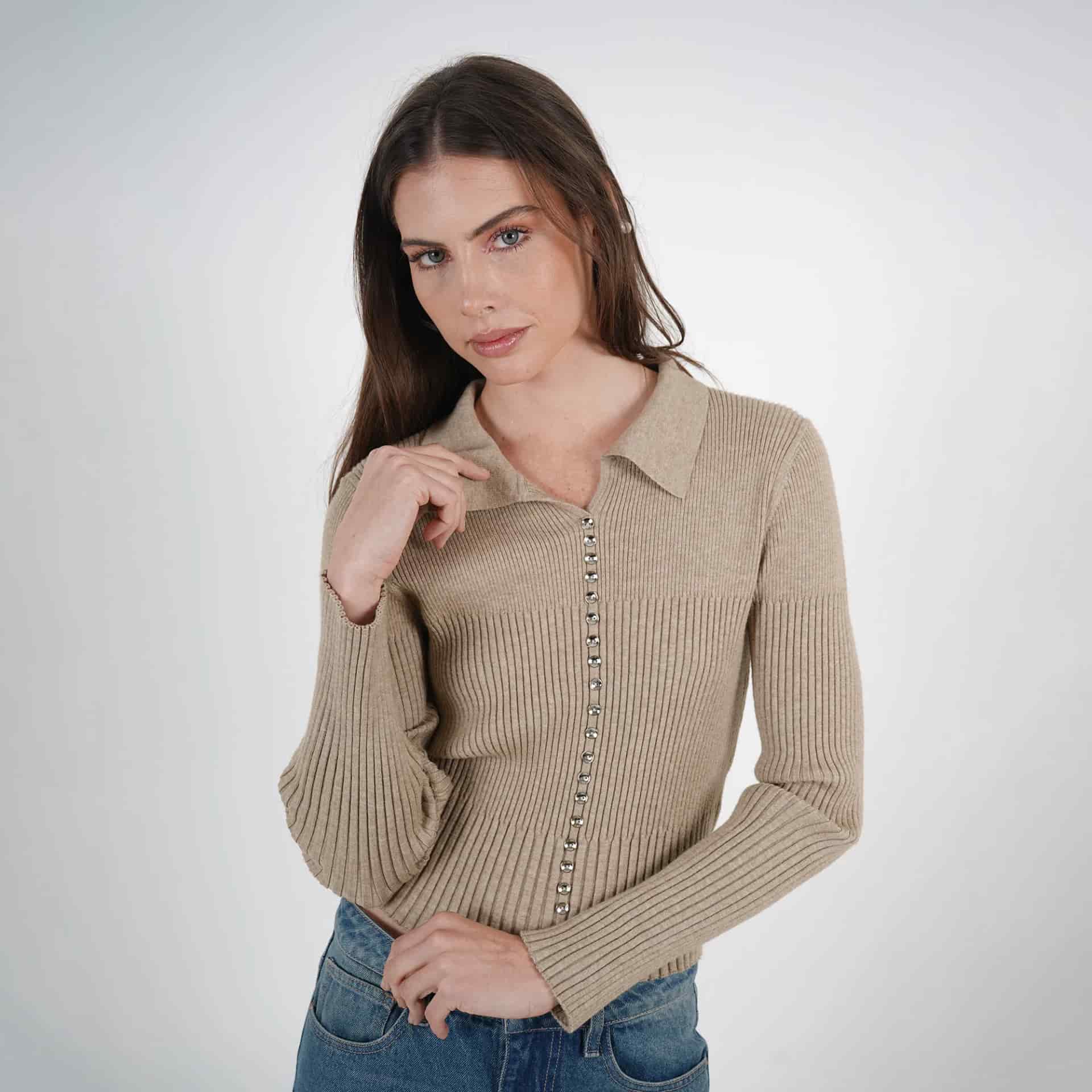 Sweater cuello sport manga larga con botones - miniatura 2
