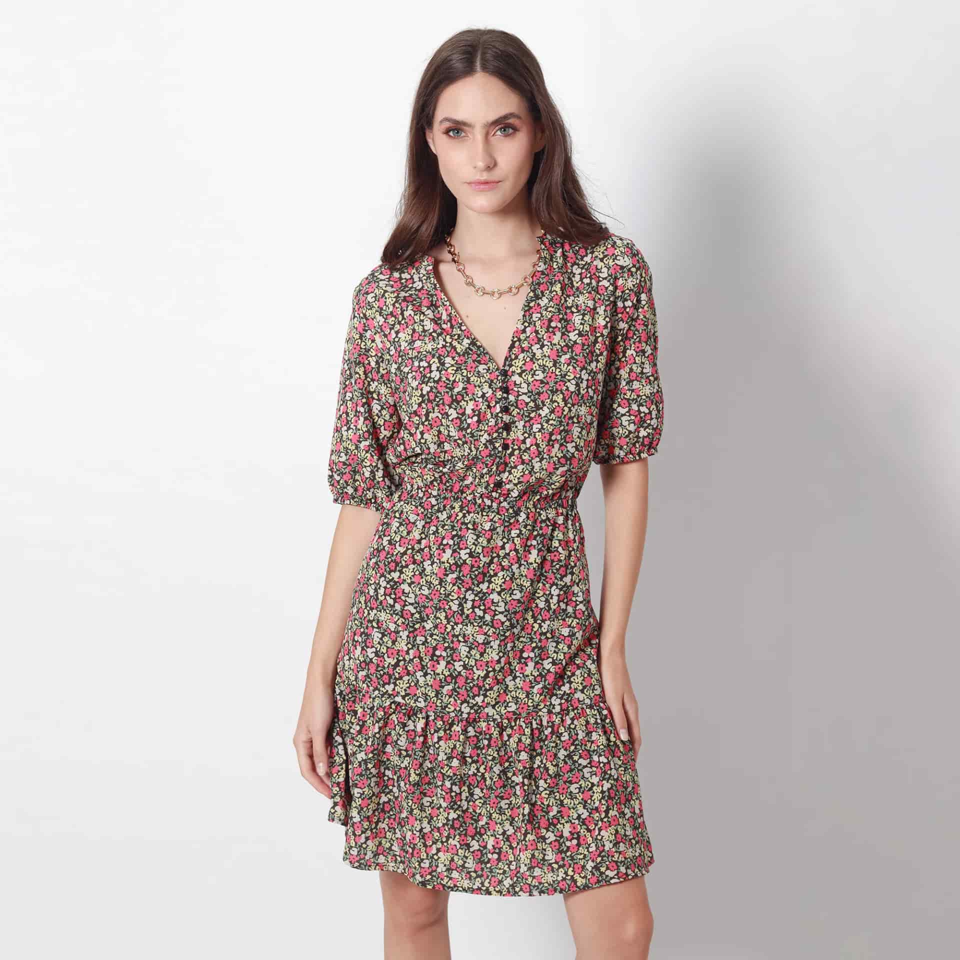 Vestido Cuello V Manga Corta - miniatura 5