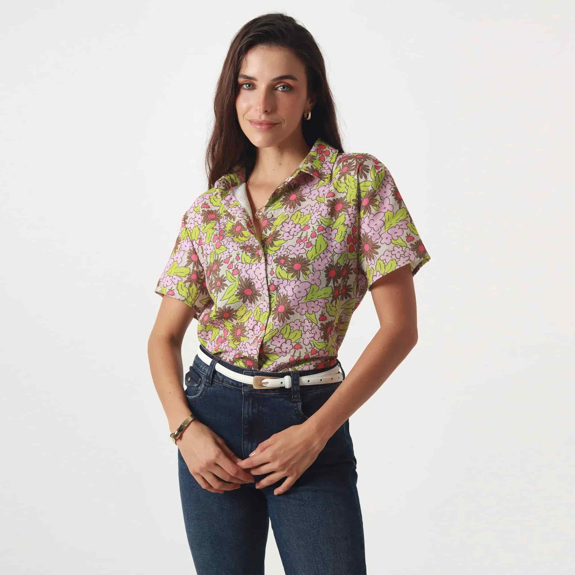 Blusa Cuello Camisero Manga Corta - miniatura 3