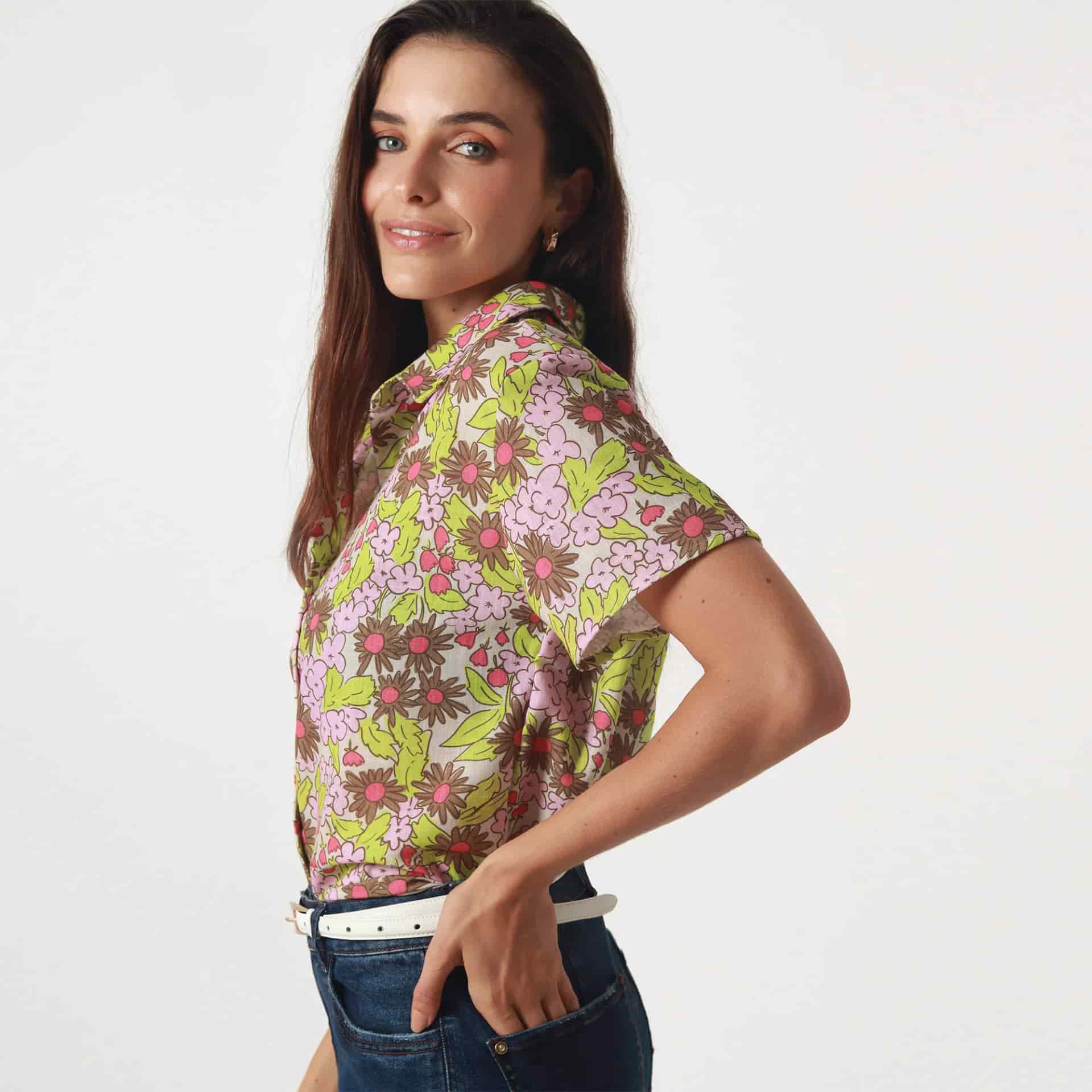 Blusa Cuello Camisero Manga Corta - miniatura 2