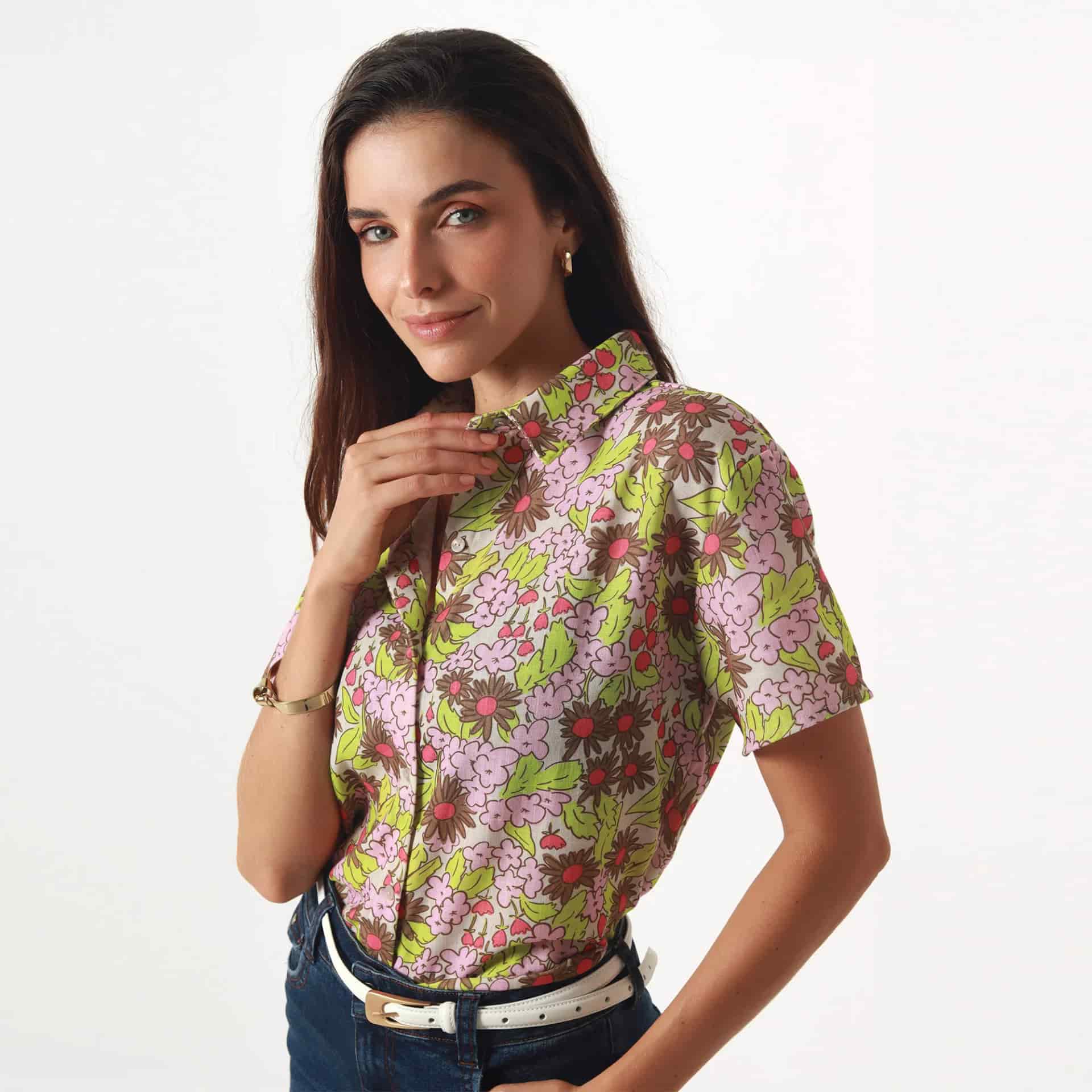 Blusa Cuello Camisero Manga Corta - miniatura 1