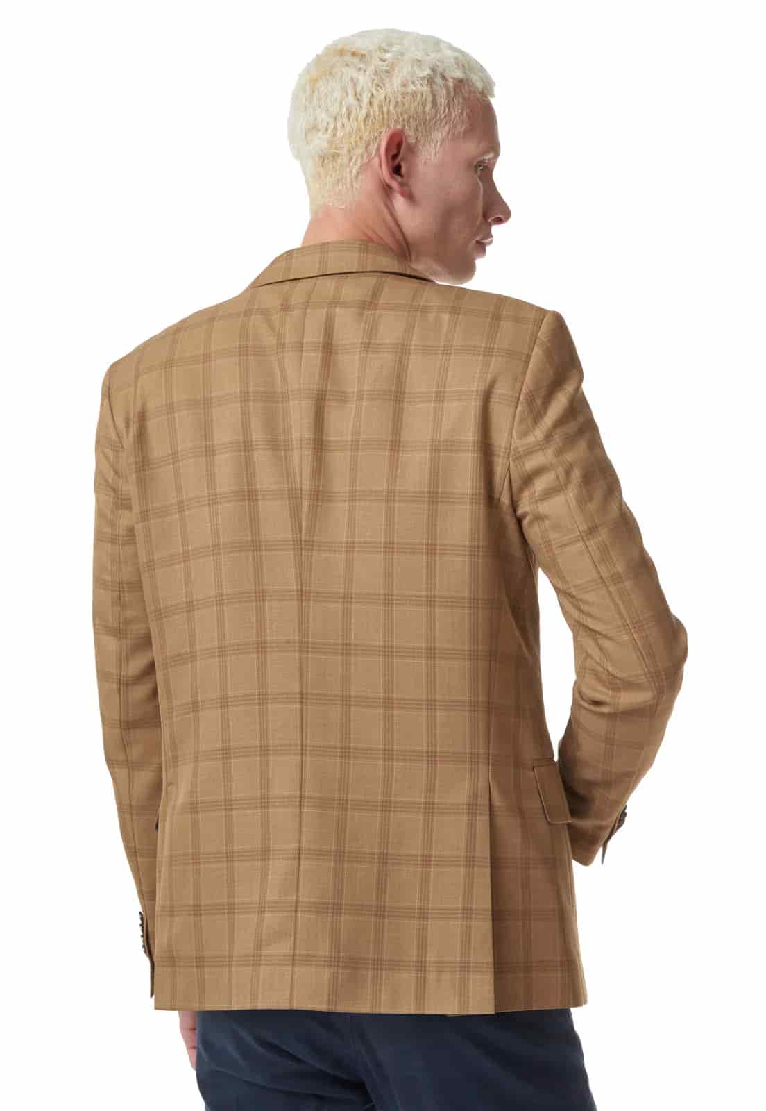 Blazer clásico a cuadros camel. - miniatura 3