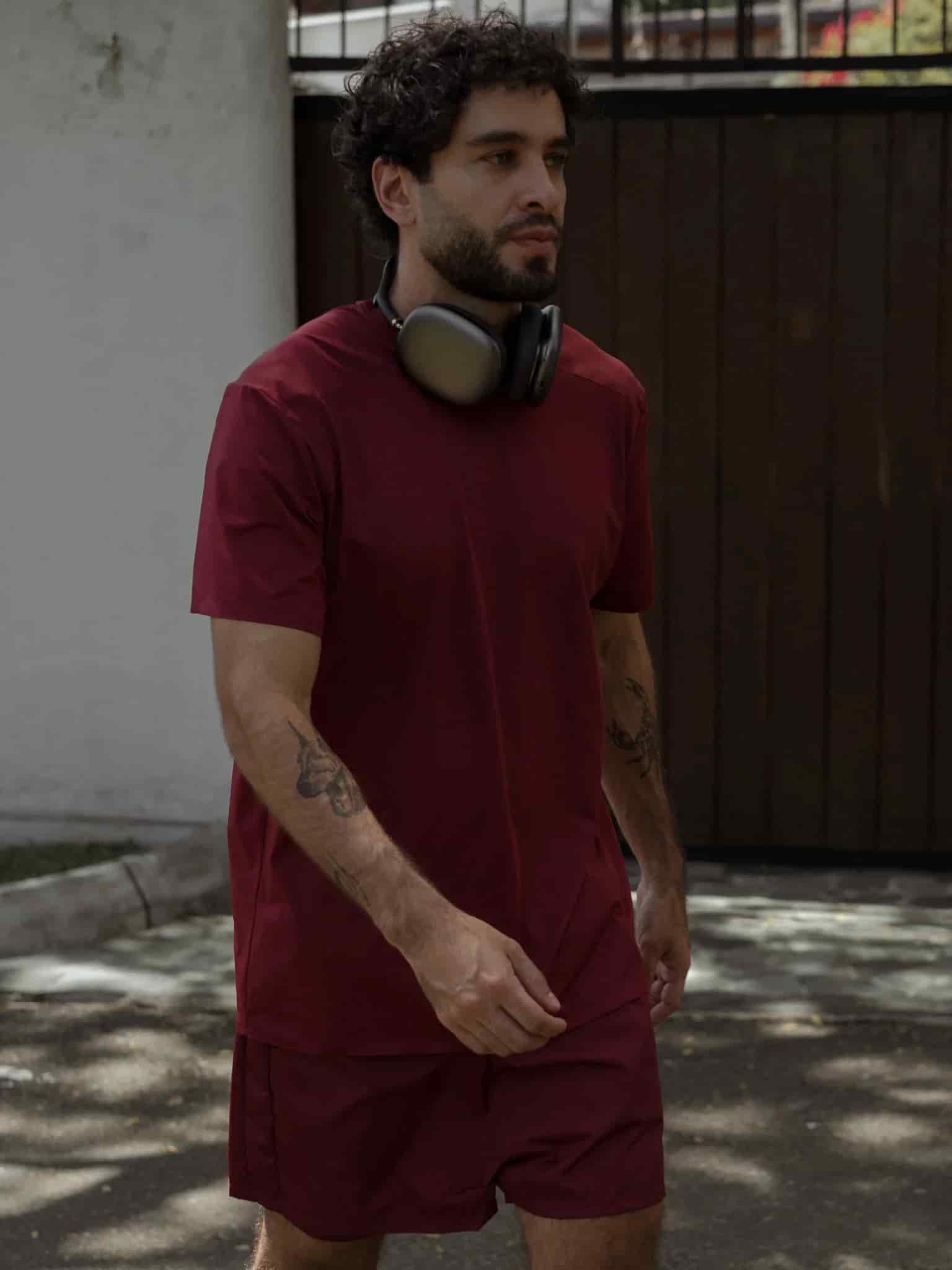 MEN STRUCTURED WORKOUT T-SHIRT - BERRY - miniatura 7