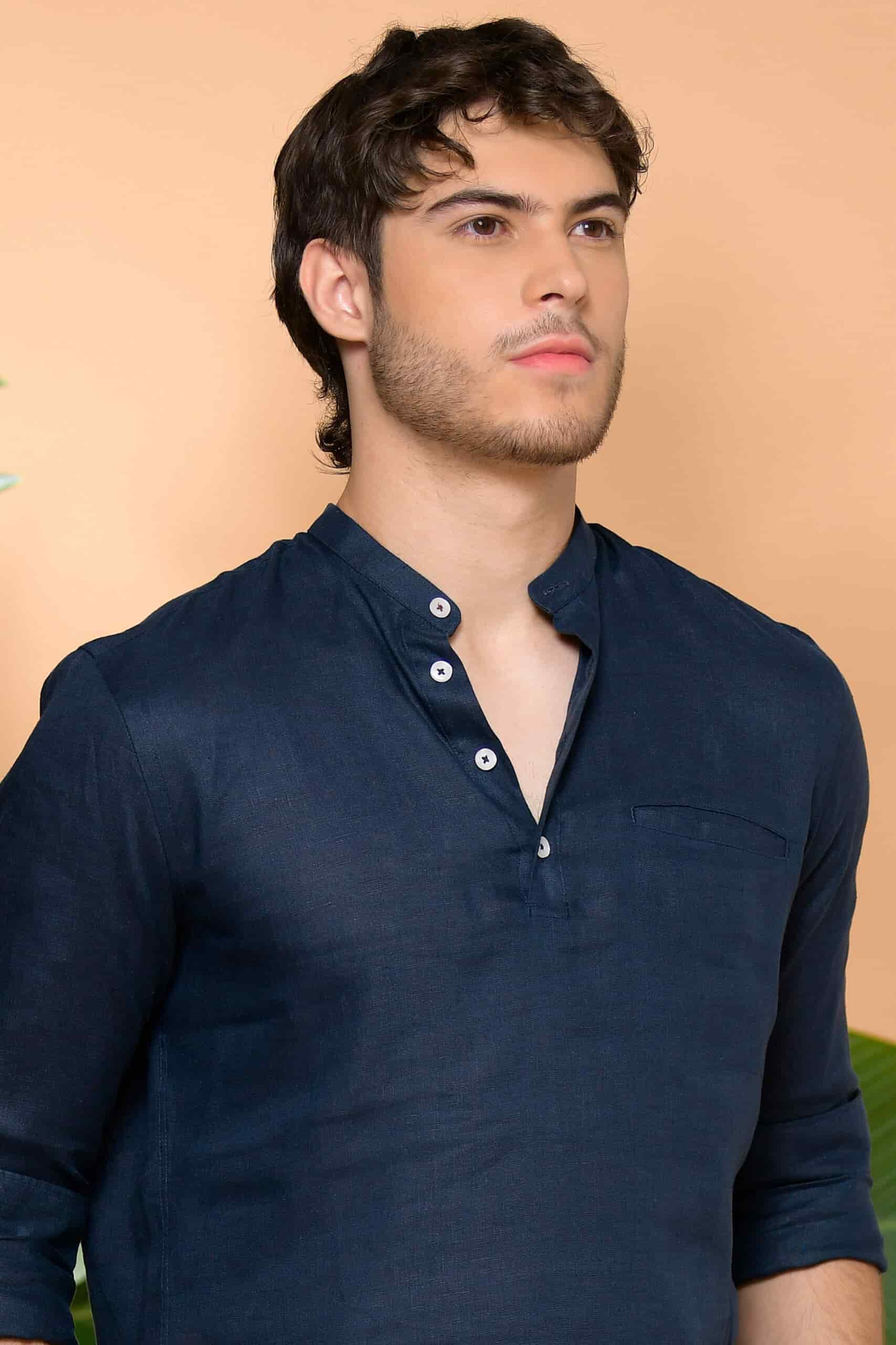 Camisa Mykonos Lino Azul Navy - miniatura 5