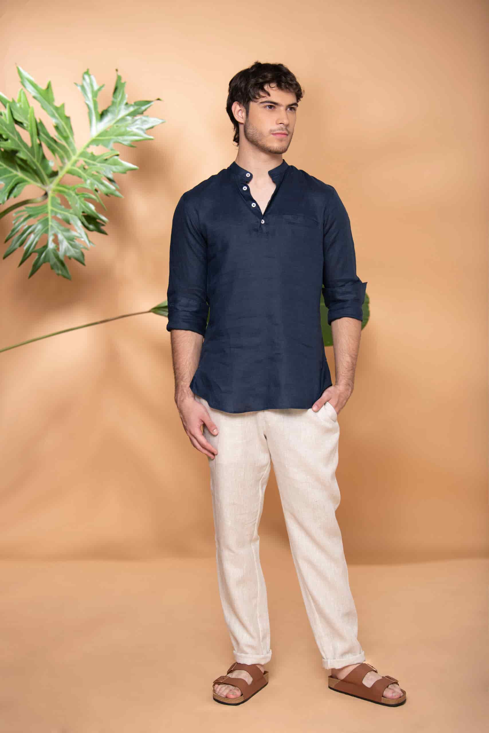 Camisa Mykonos Lino Azul Navy - miniatura 3