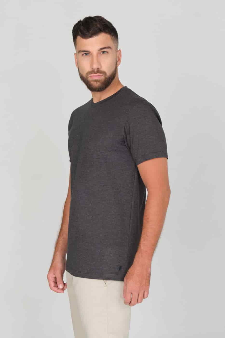 T-shirt Slim Fit 100% Gris Plomo Jaspeado - miniatura 2