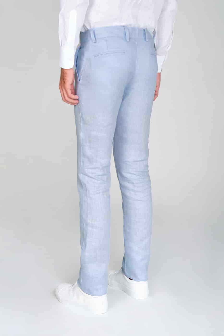 Pantalón Formal Slim Fit 100% Lino Azul Claro - miniatura 4