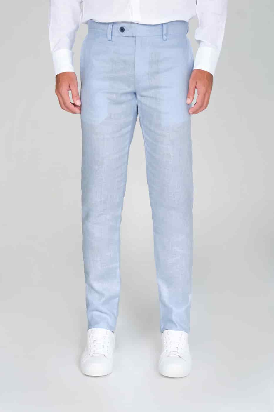 Pantalón Formal Slim Fit 100% Lino Azul Claro - miniatura 2