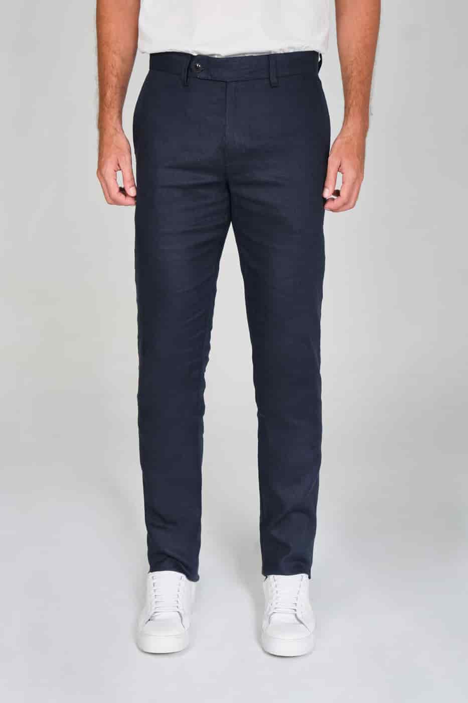 Pantalón Formal Slim Fit 100% Lino Azul Navy Stolichnaya - miniatura 1