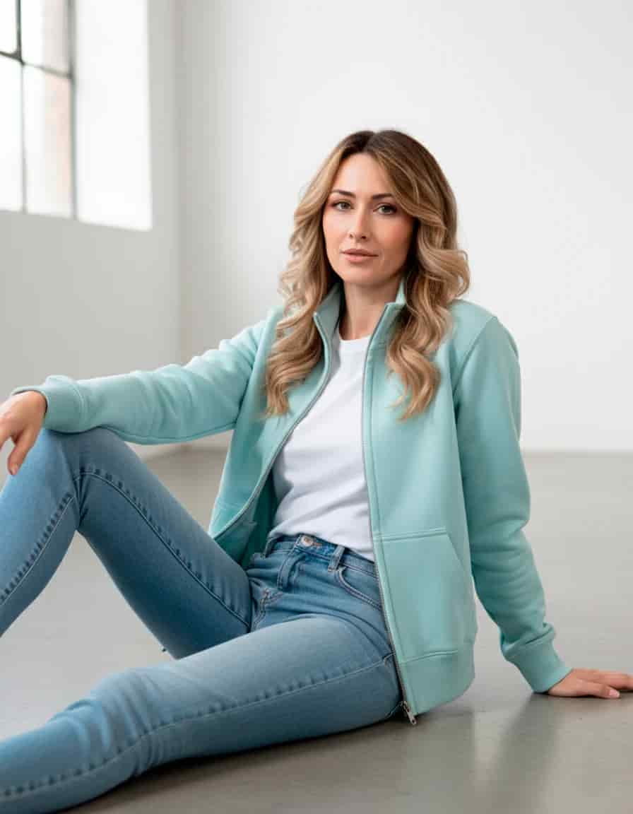 Buzo abierto sin capota mujer Azul Celeste - miniatura 11