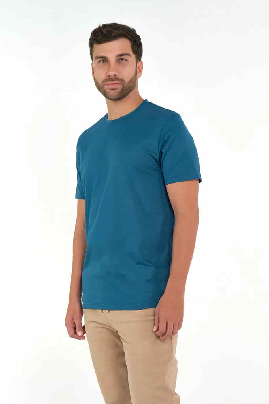 T-shirt Slim Fit 100% Algodón Azul Petróleo - miniatura 2