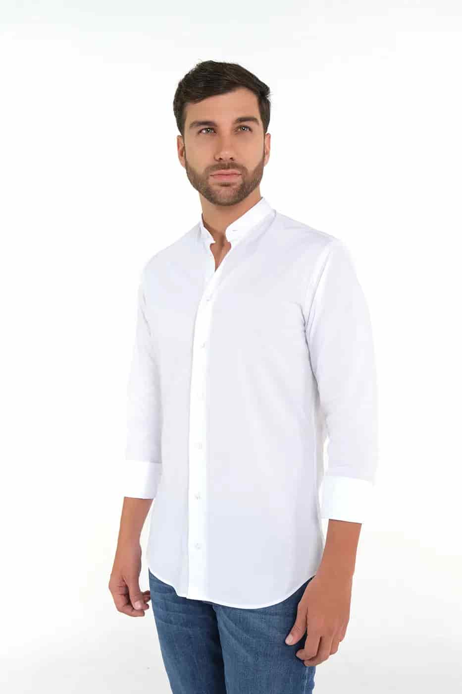 Camisa Cuello Nerú Slim Fit 100% Algodón Blanco - miniatura 3