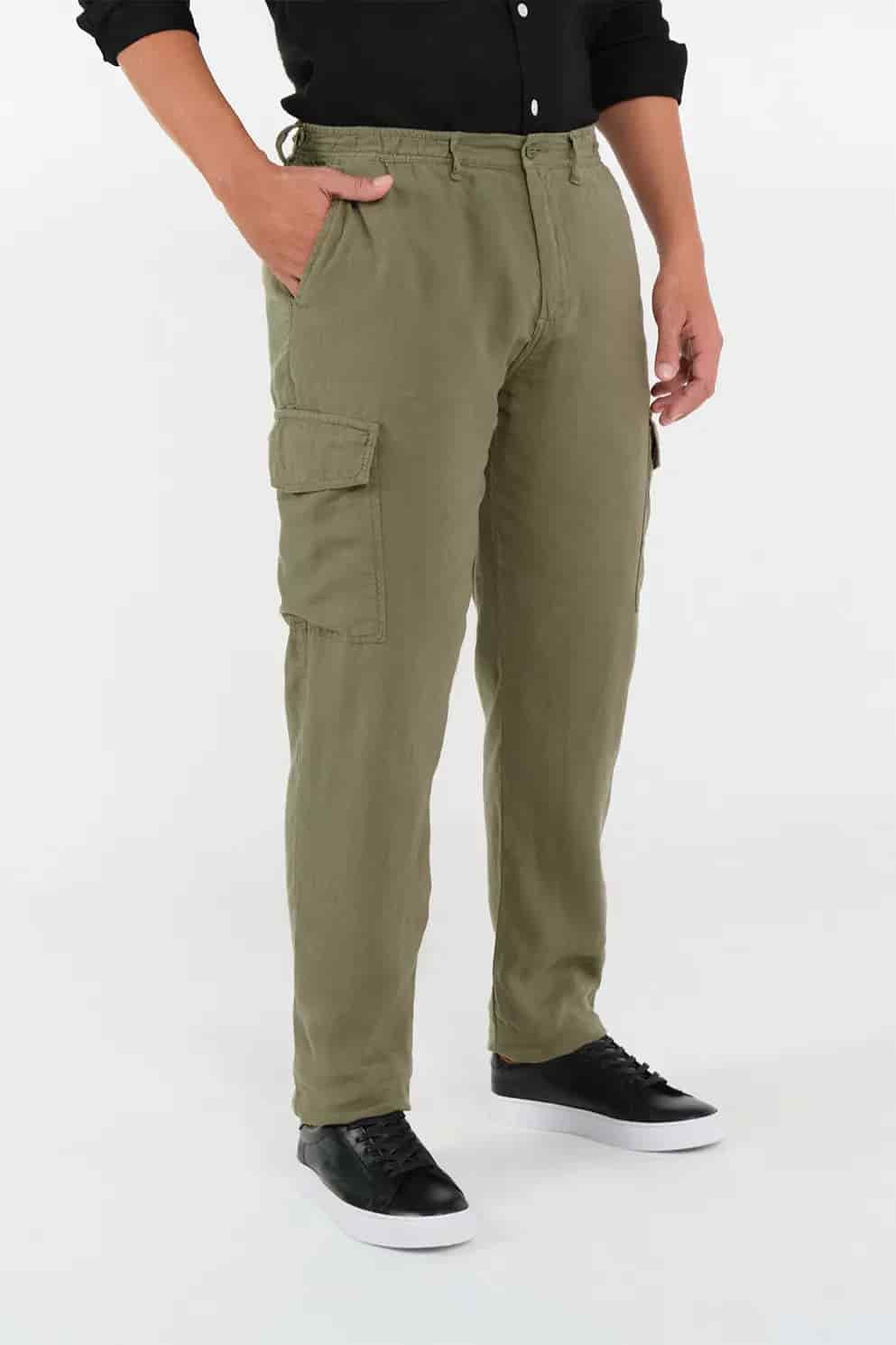 Pantalón Cargo Slim Fit 100% Lino Verde Claro - miniatura 2