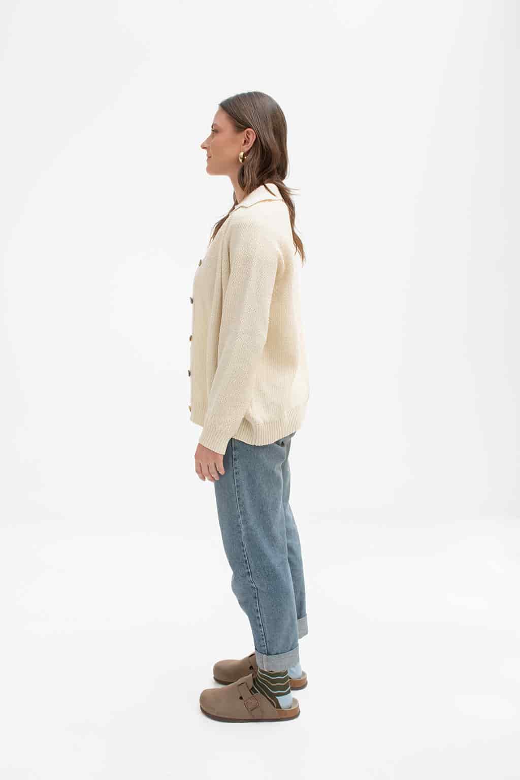 Cardigan Polo Tejido Crema - miniatura 4