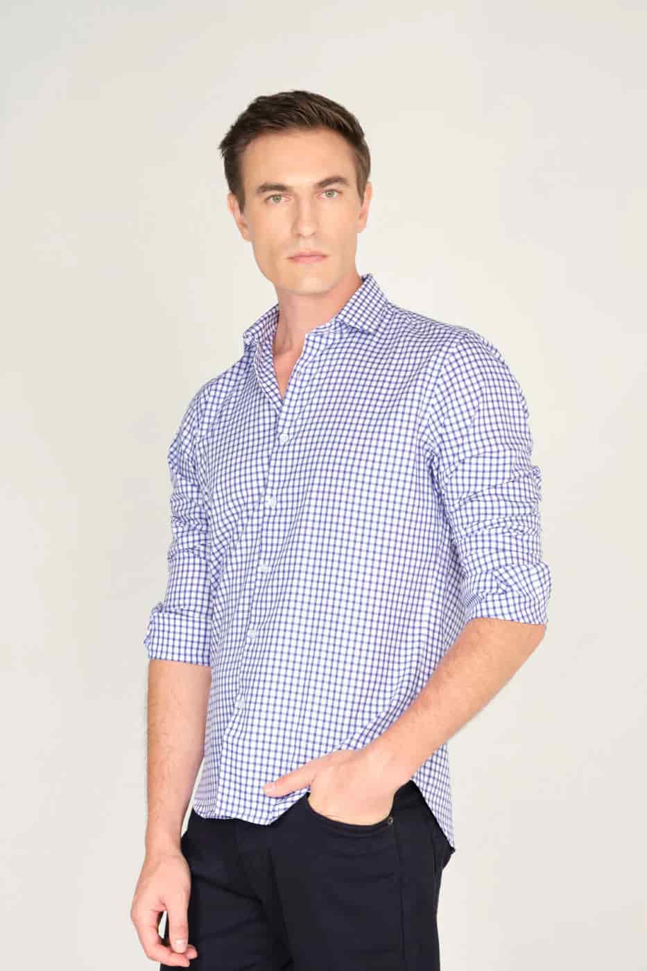 Camisa Classic Algodón Azul Cuadros - miniatura 1