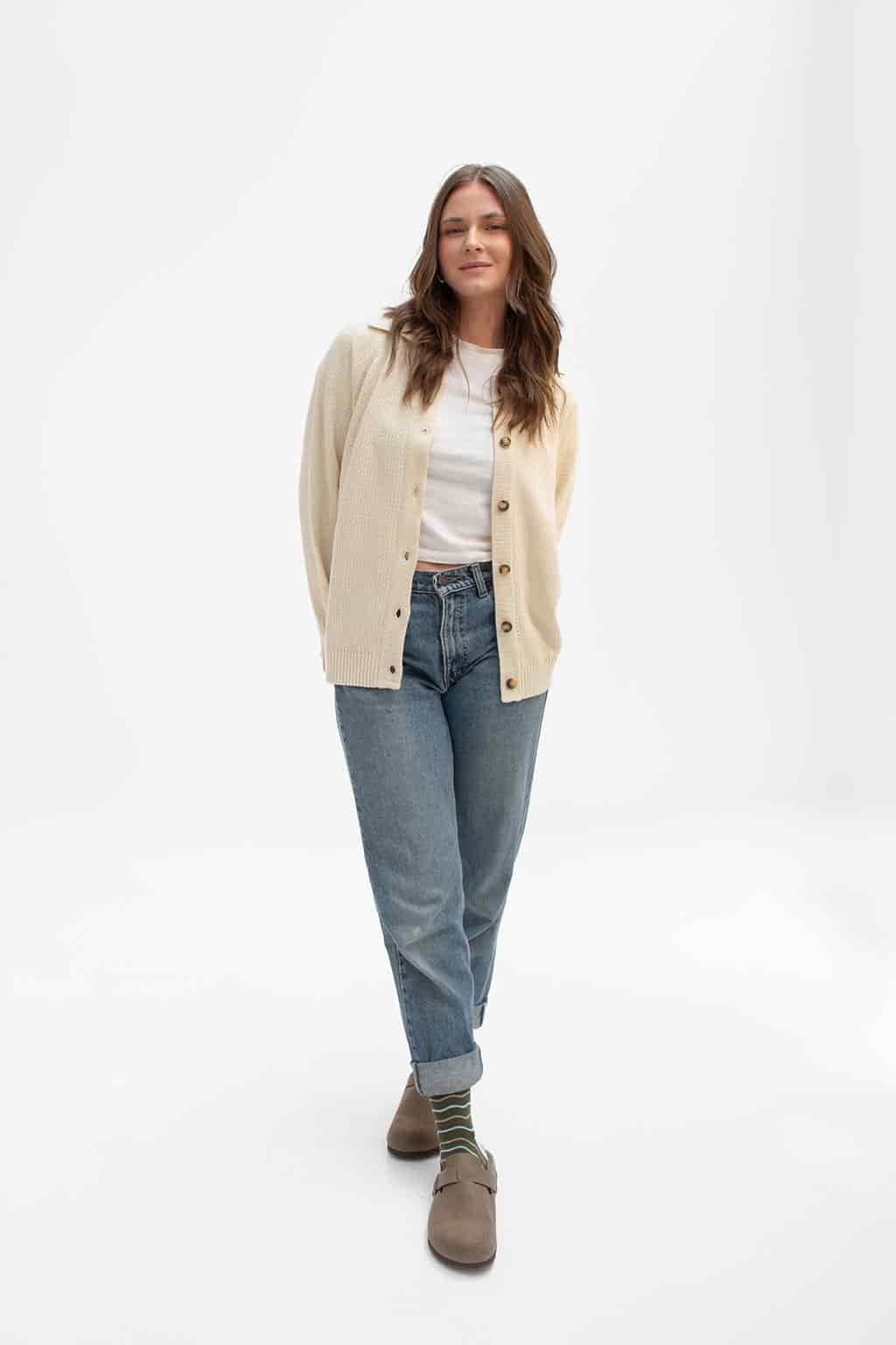 Cardigan Polo Tejido Crema - miniatura 2
