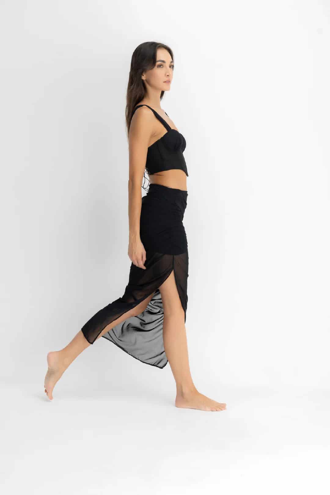 SET CROP TOP, FALDA & PANTY AISA NEGRO - miniatura 2
