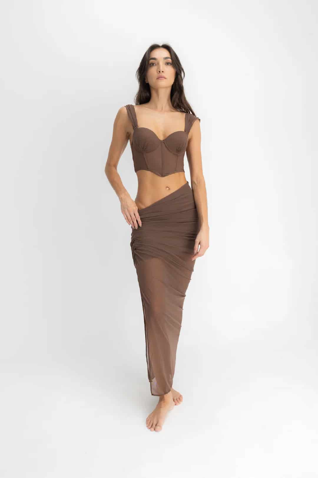 SET CROP TOP, FALDA & PANTY AISA ESPRESSO - miniatura 7