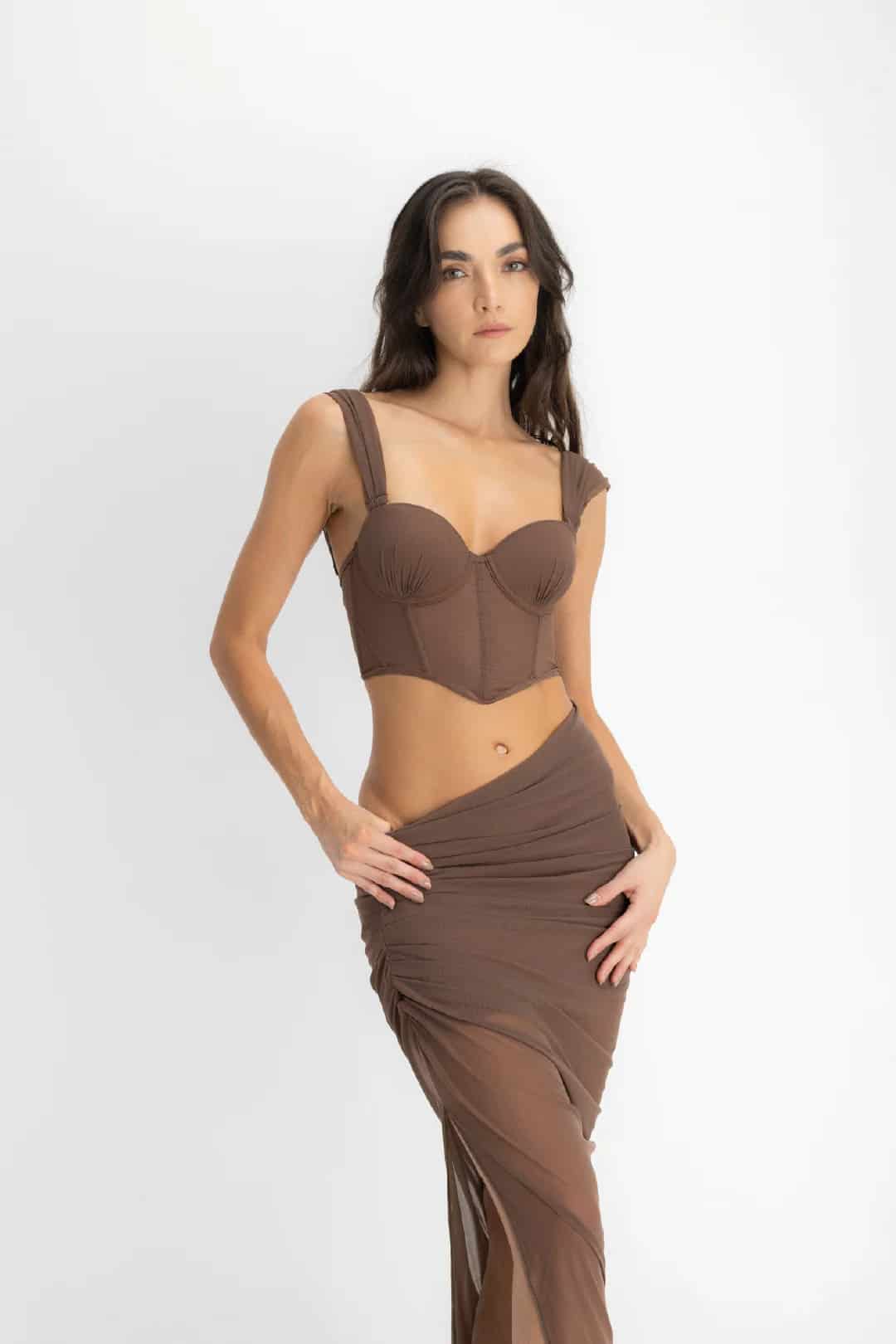 SET CROP TOP, FALDA & PANTY AISA ESPRESSO - miniatura 6