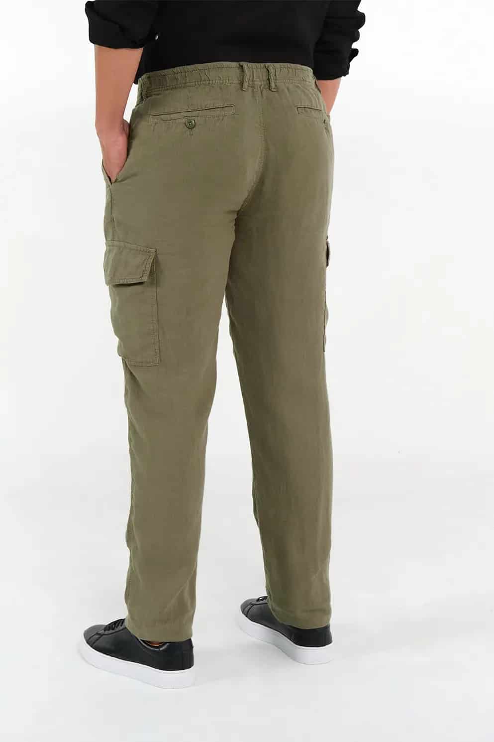 Pantalón Cargo Slim Fit 100% Lino Verde Claro - miniatura 4