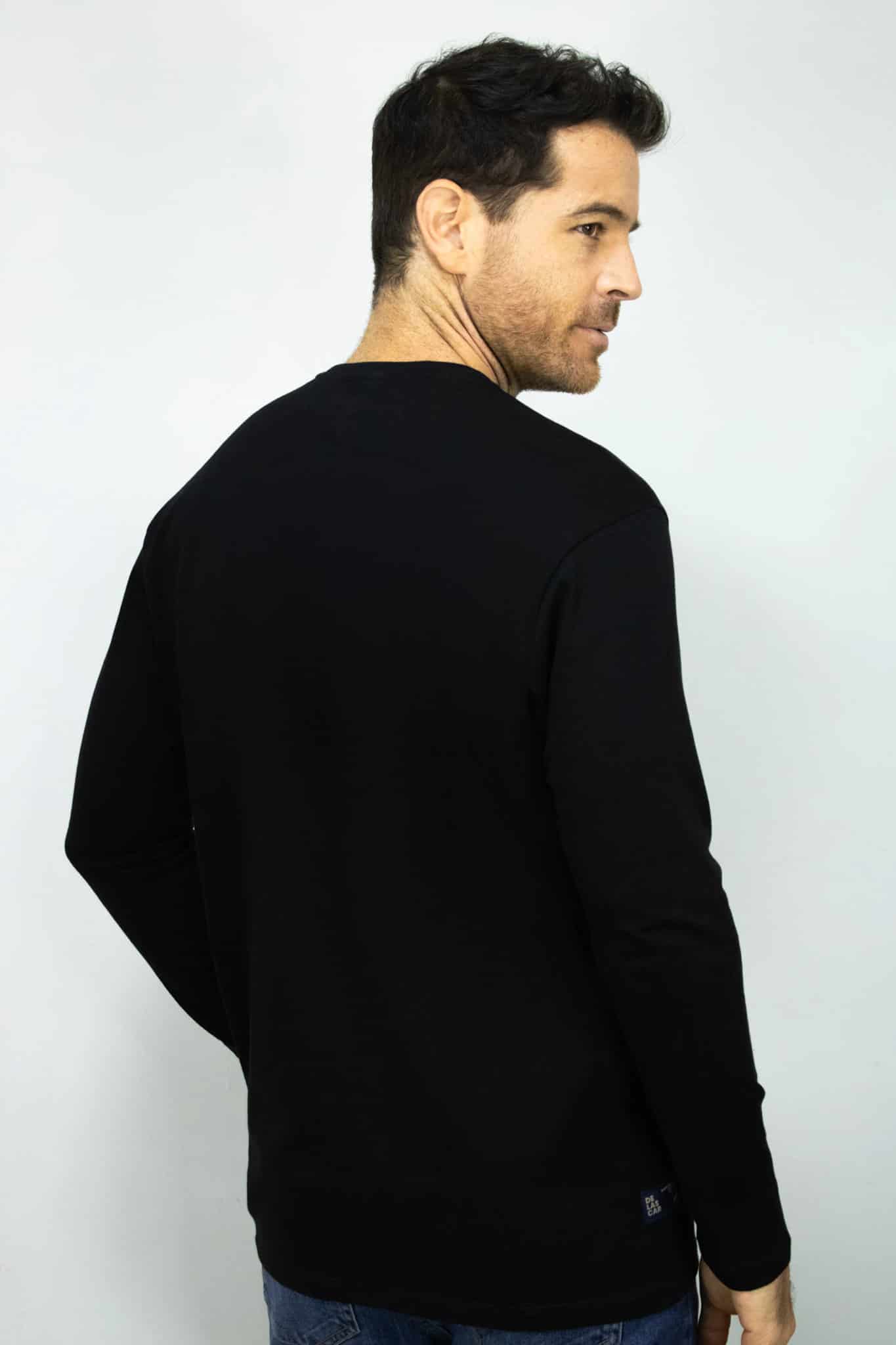 Camibuso Negro Cuello Henley Manga Larga para Hombre - miniatura 3