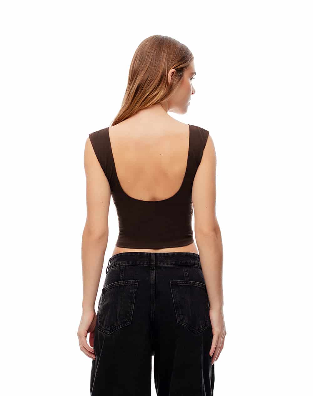 Crop top slim algodón chocolate mujer - miniatura 2