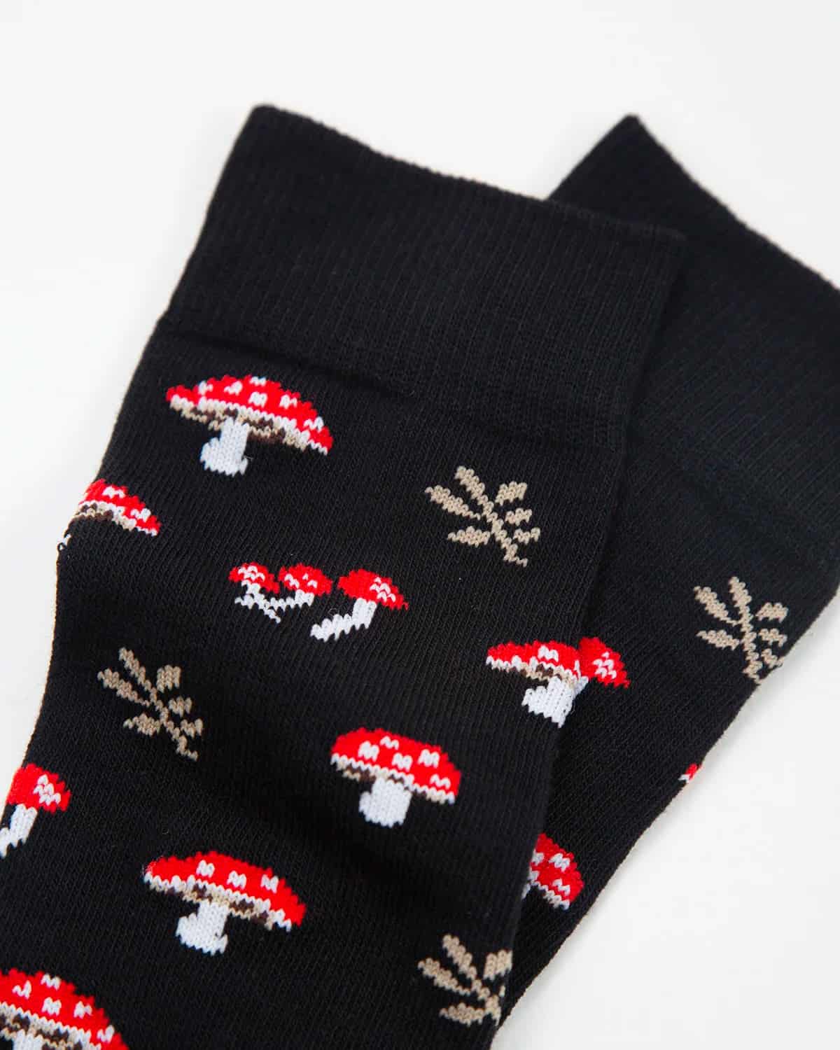 Medias Algodón Estampado Hongos - Fondo Negro - miniatura 4