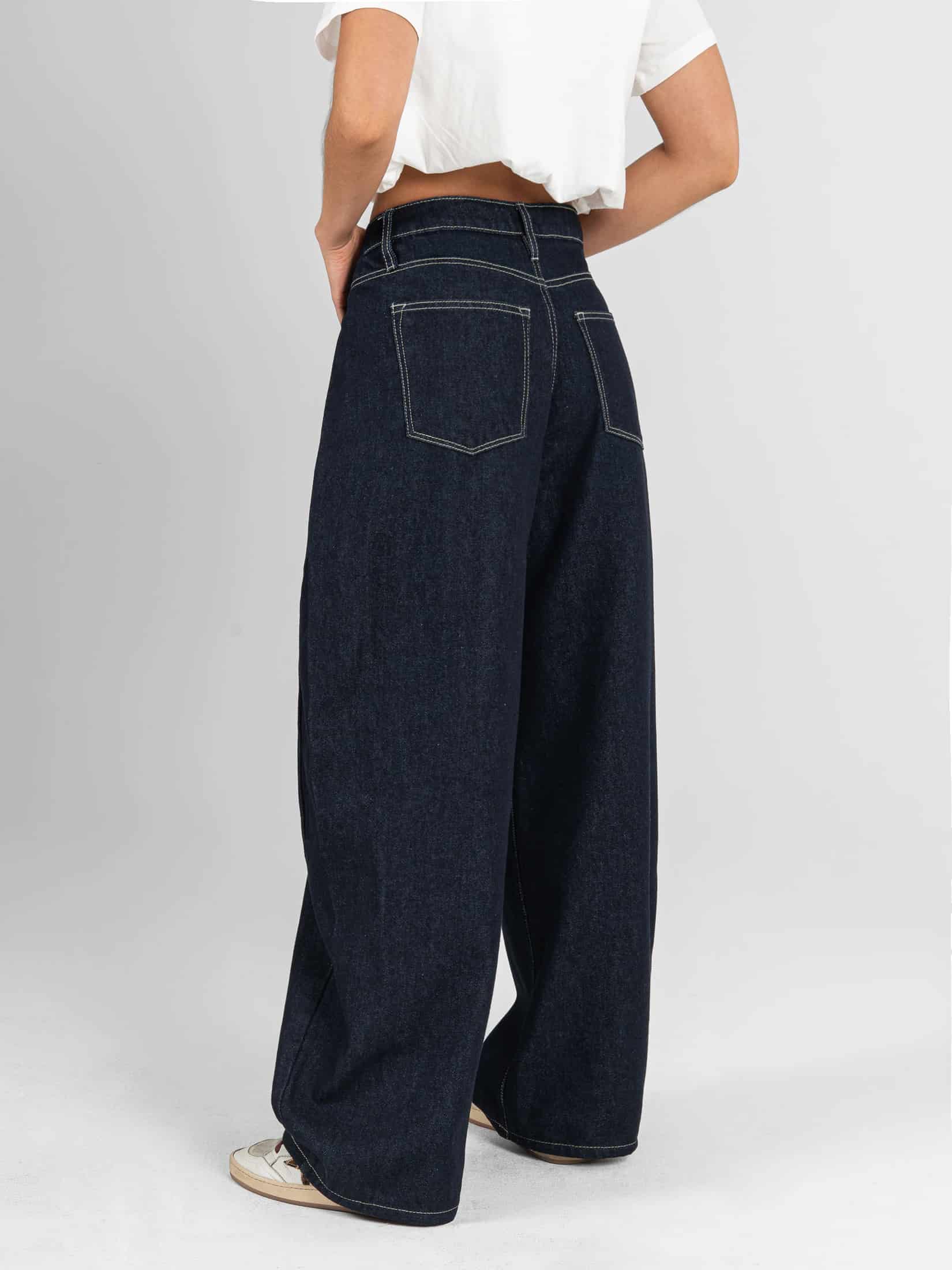 Ref: 066571 Jean wide leg , rígido, tiro medio, detalle de pliegue en costado, tono azul oscuro - miniatura 3