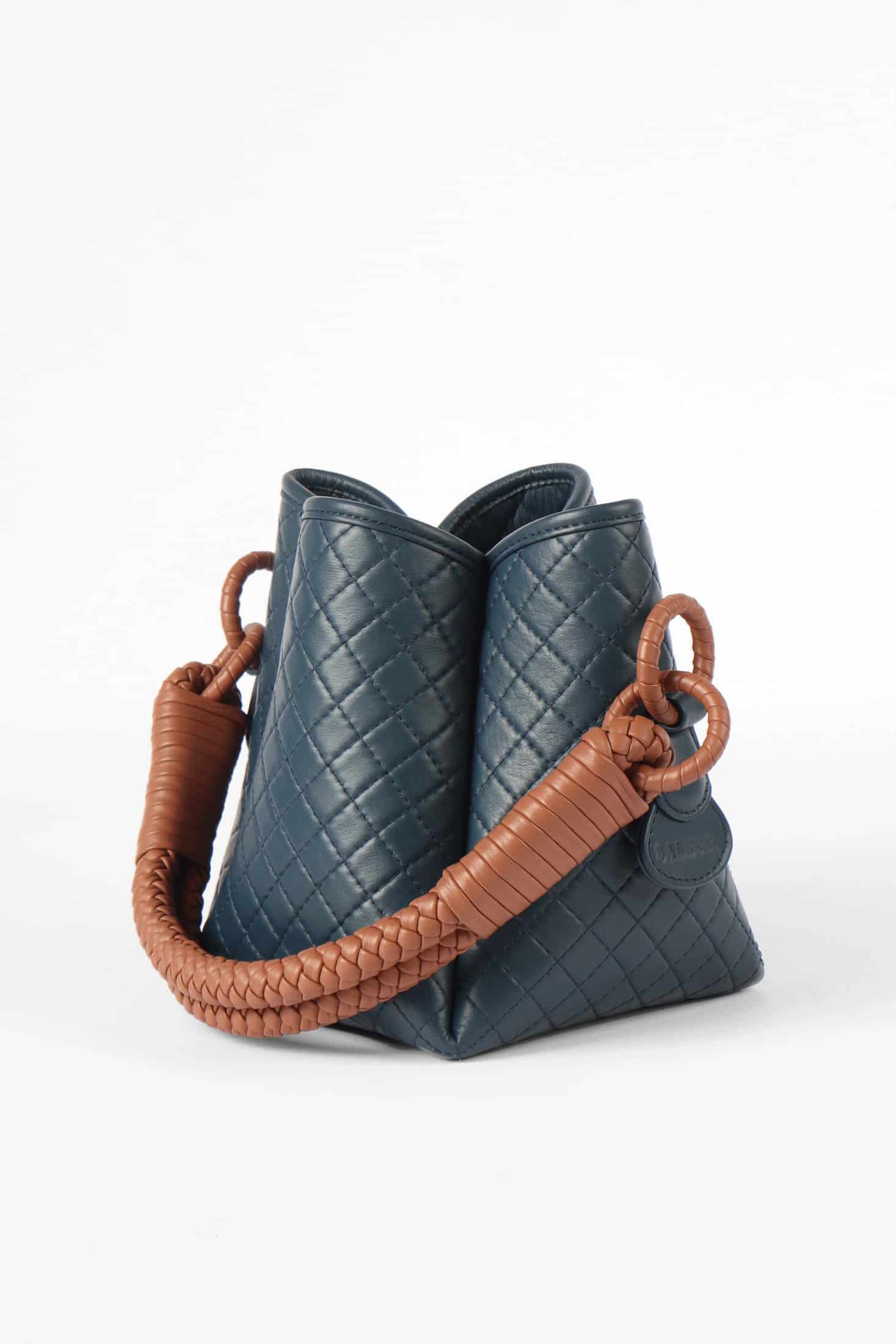 Tulip Mini  Bucket Bag, Navy Blue & Brandy - miniatura 2