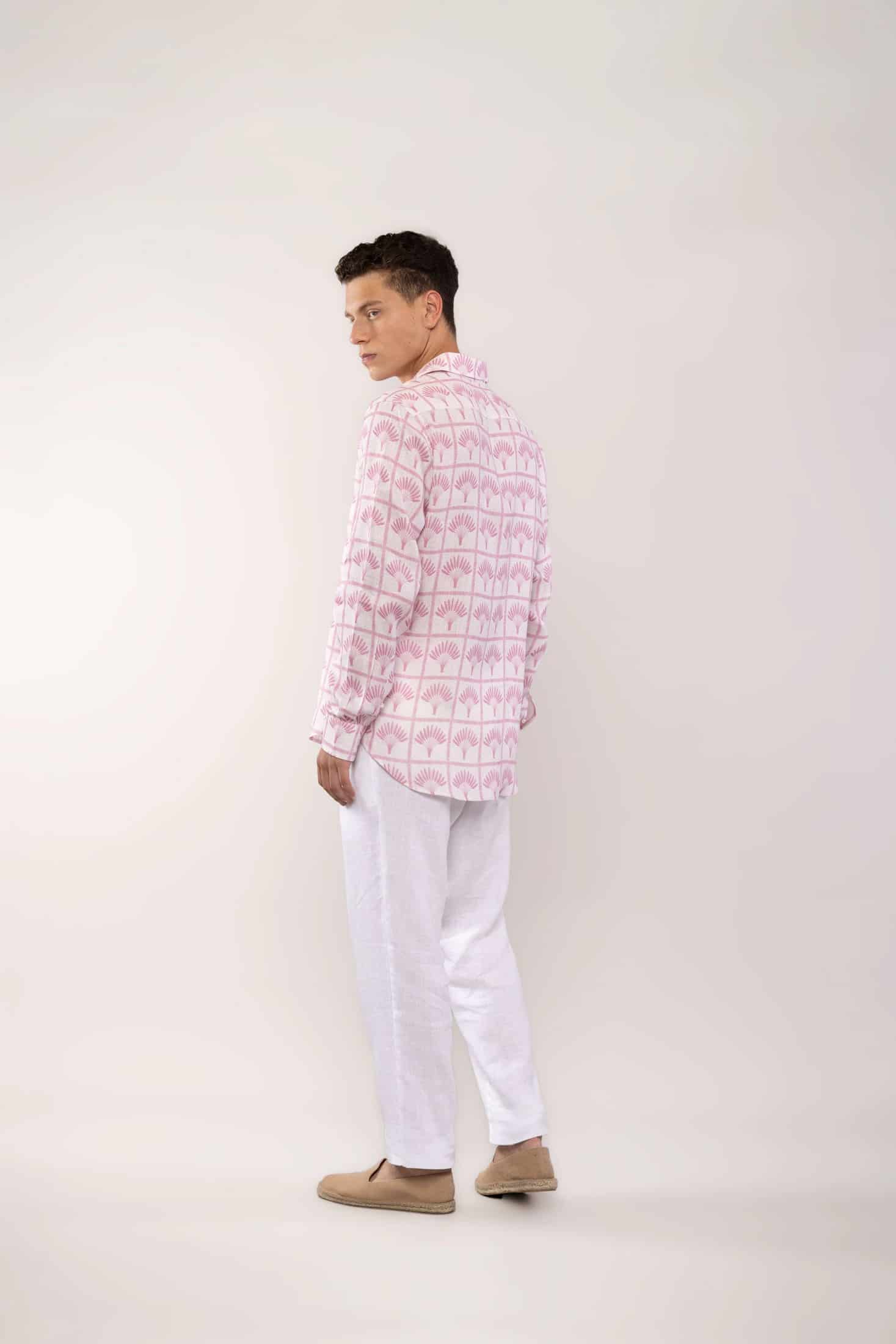 Men's linen shirt pink palmar - miniatura 4