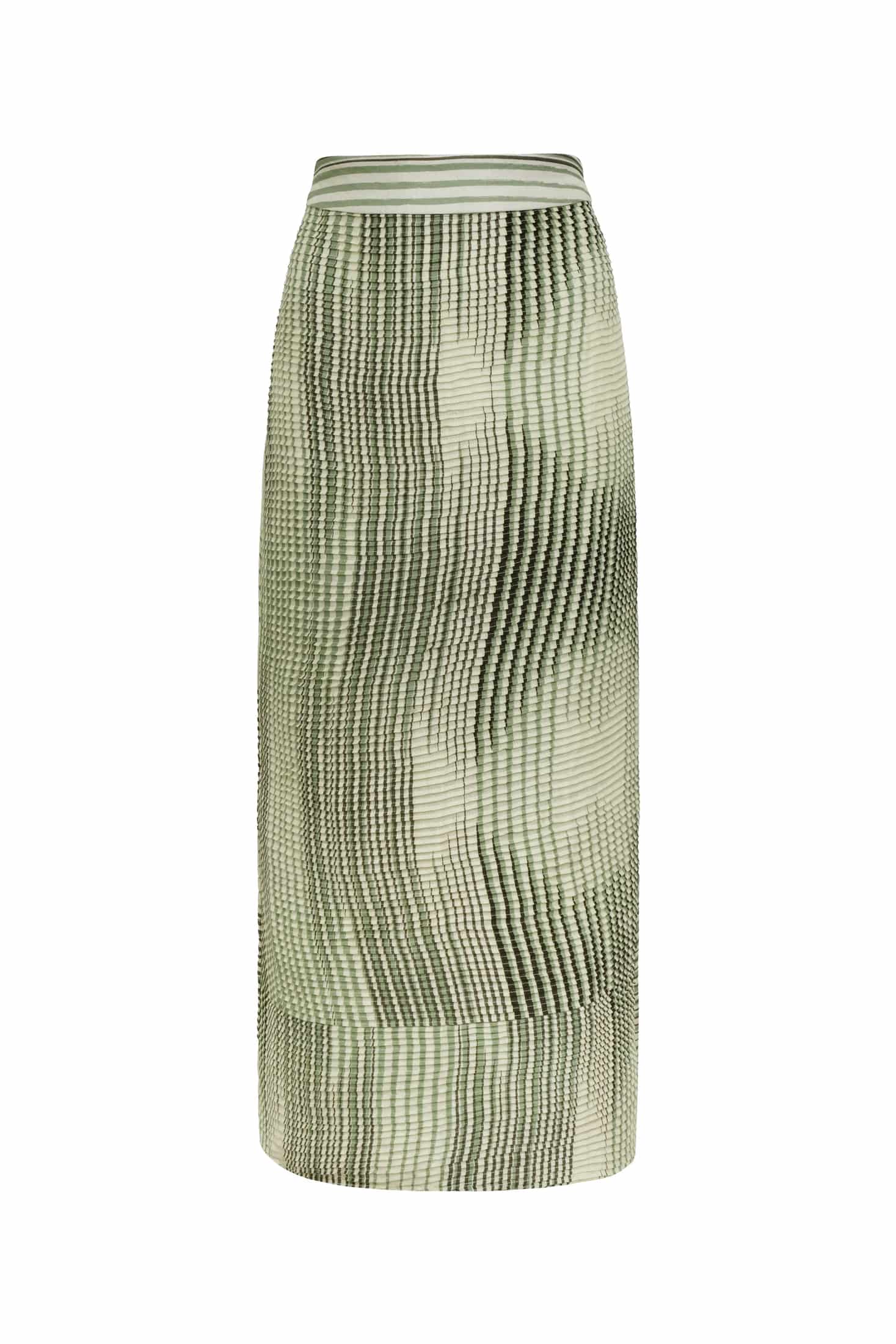Beatrice Pleated Linen Midi Skirt / Green Stripes - miniatura 2